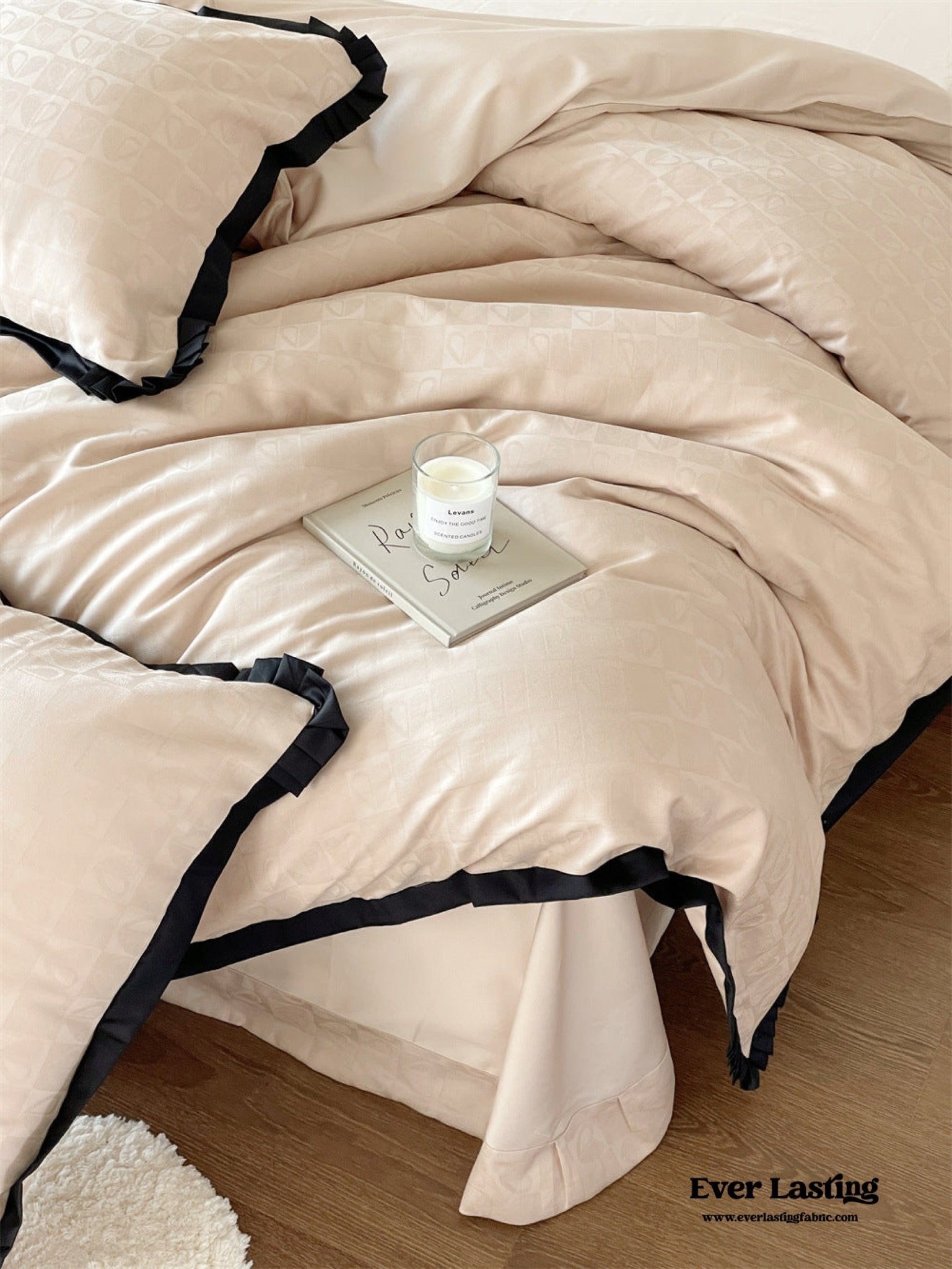 Silky Luxury Heart Textured Bedding Set / Beige - Ever Lasting