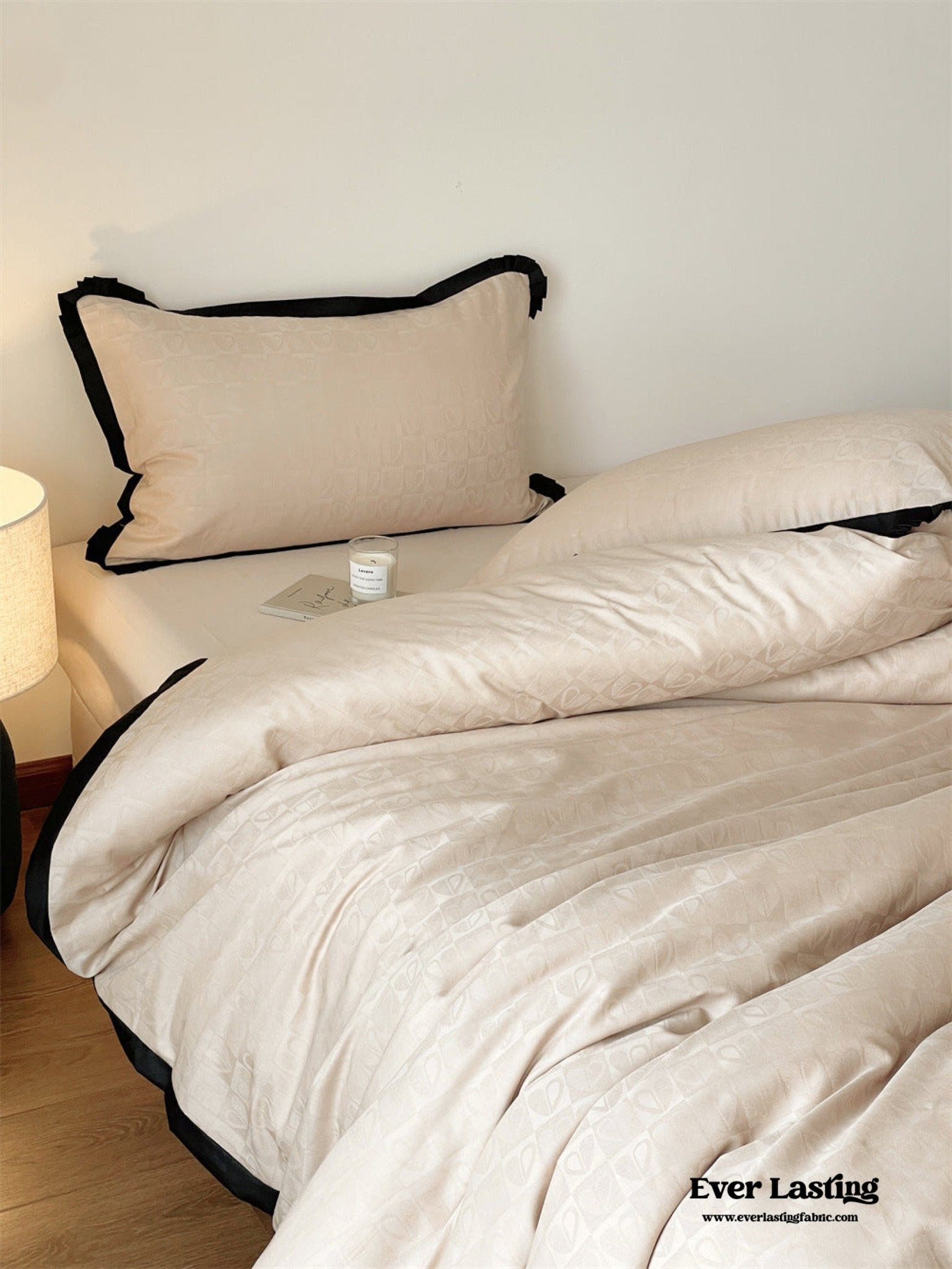 Silky Luxury Heart Textured Bedding Set / Beige - Ever Lasting