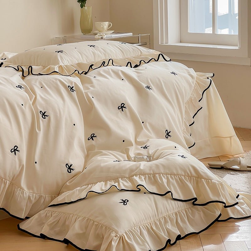 - Ever Lasting - Silky Ribbon Ruffle Bedding Set / Cream White - Bedding Set - Ever Lasting