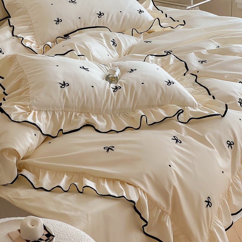 - Ever Lasting - Silky Ribbon Ruffle Bedding Set / Cream White - Bedding Set - Ever Lasting