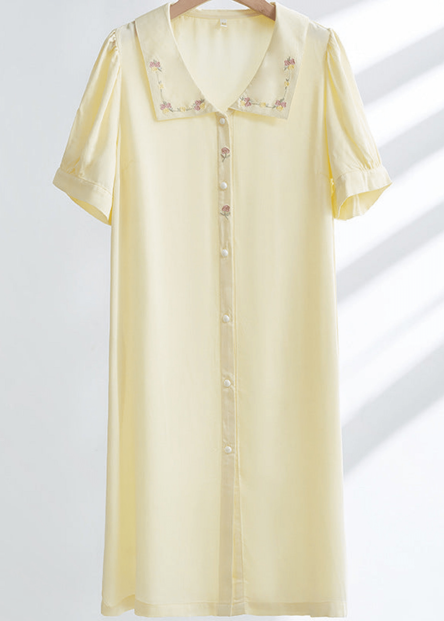 Silky Rose Cream Yellow Embroidered Nightgown Dress - Ever Lasting