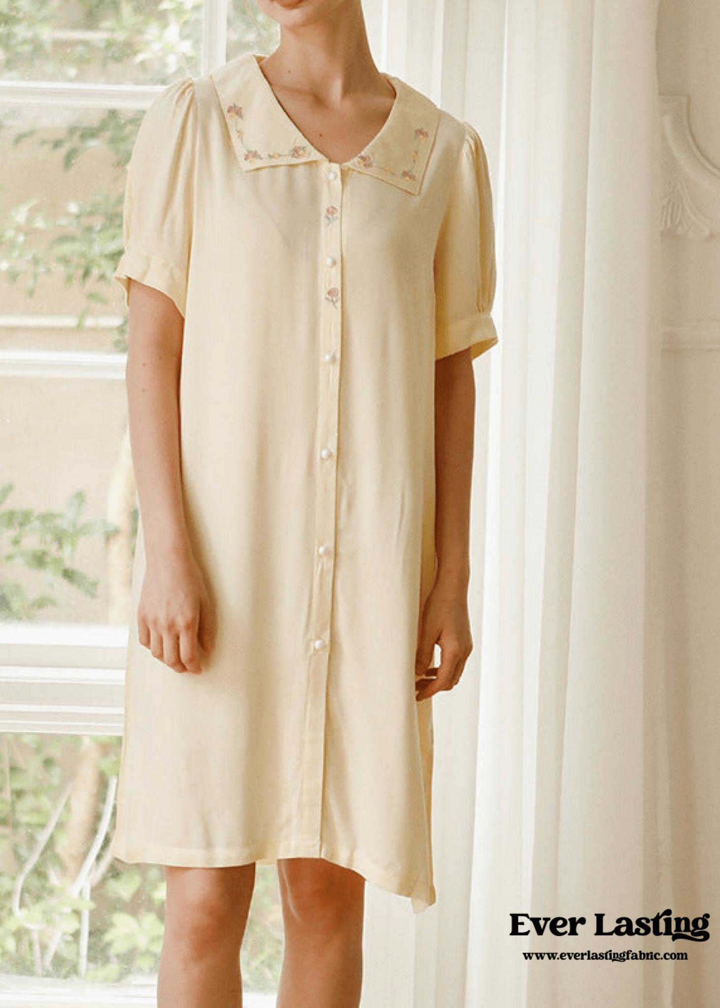 Silky Rose Cream Yellow Embroidered Nightgown Dress - Ever Lasting