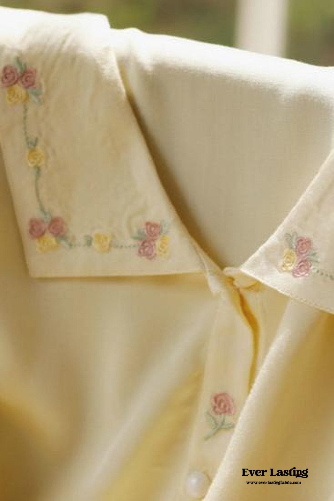 Silky Rose Cream Yellow Embroidered Pajama Set - Ever Lasting