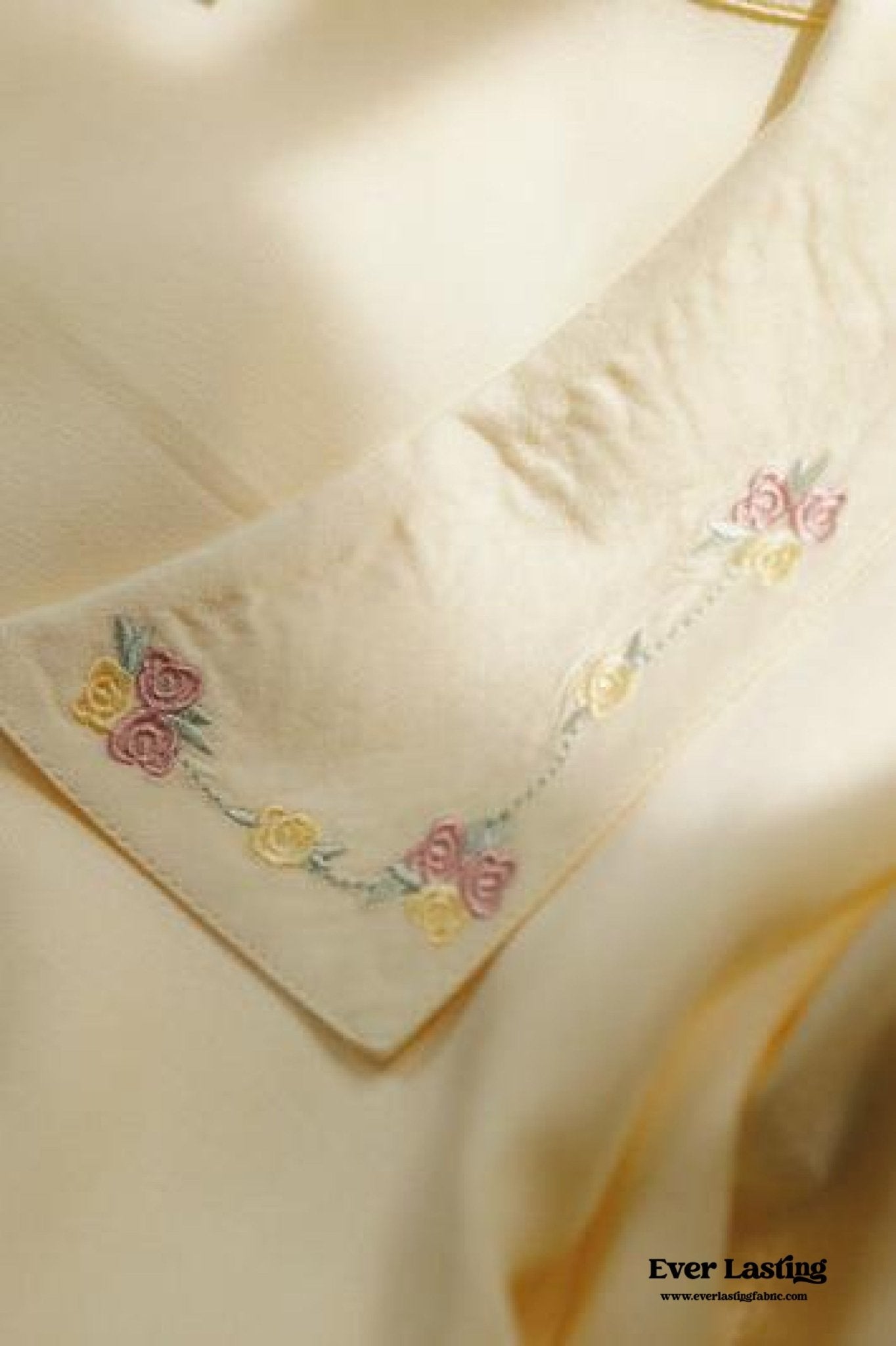 Silky Rose Cream Yellow Embroidered Short Pajama Set - Ever Lasting