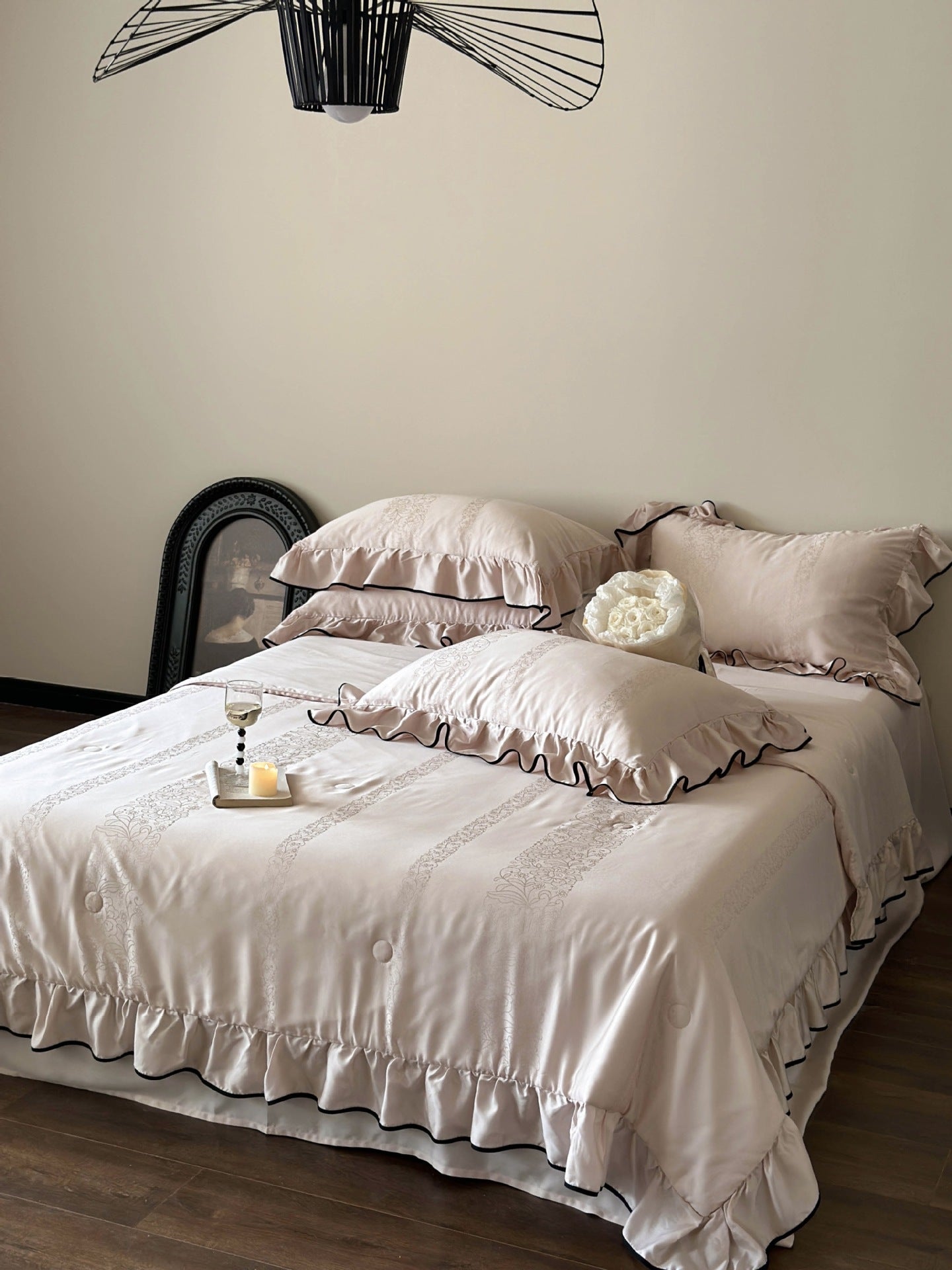 - Ever Lasting - Silky Ruffle Blanket Comforter Set / Rust Pink - Bedding Set - Ever Lasting
