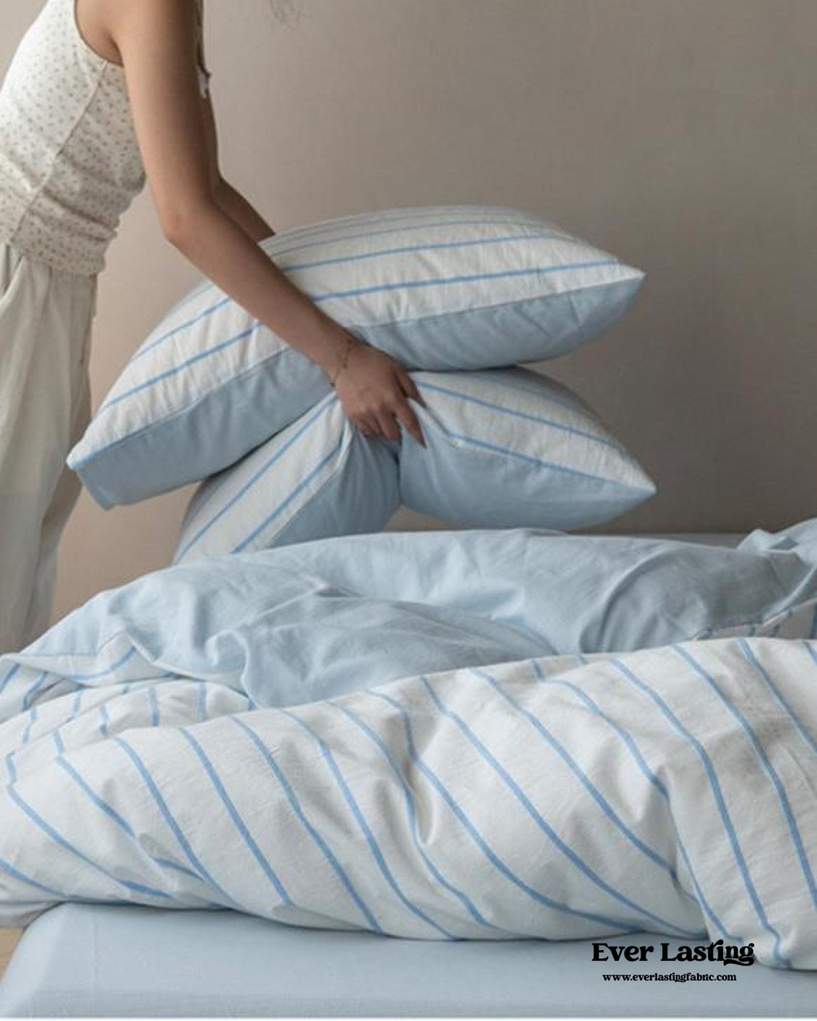 Skye Refreshing Striped Bedding Set / White - Ever Lasting