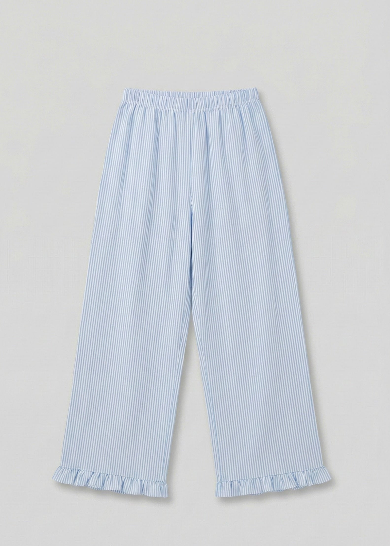 - Ever Lasting - Sloane Long - Sleeve Striped Ruffle Pajama Set / Blue - Pajamas - Ever Lasting