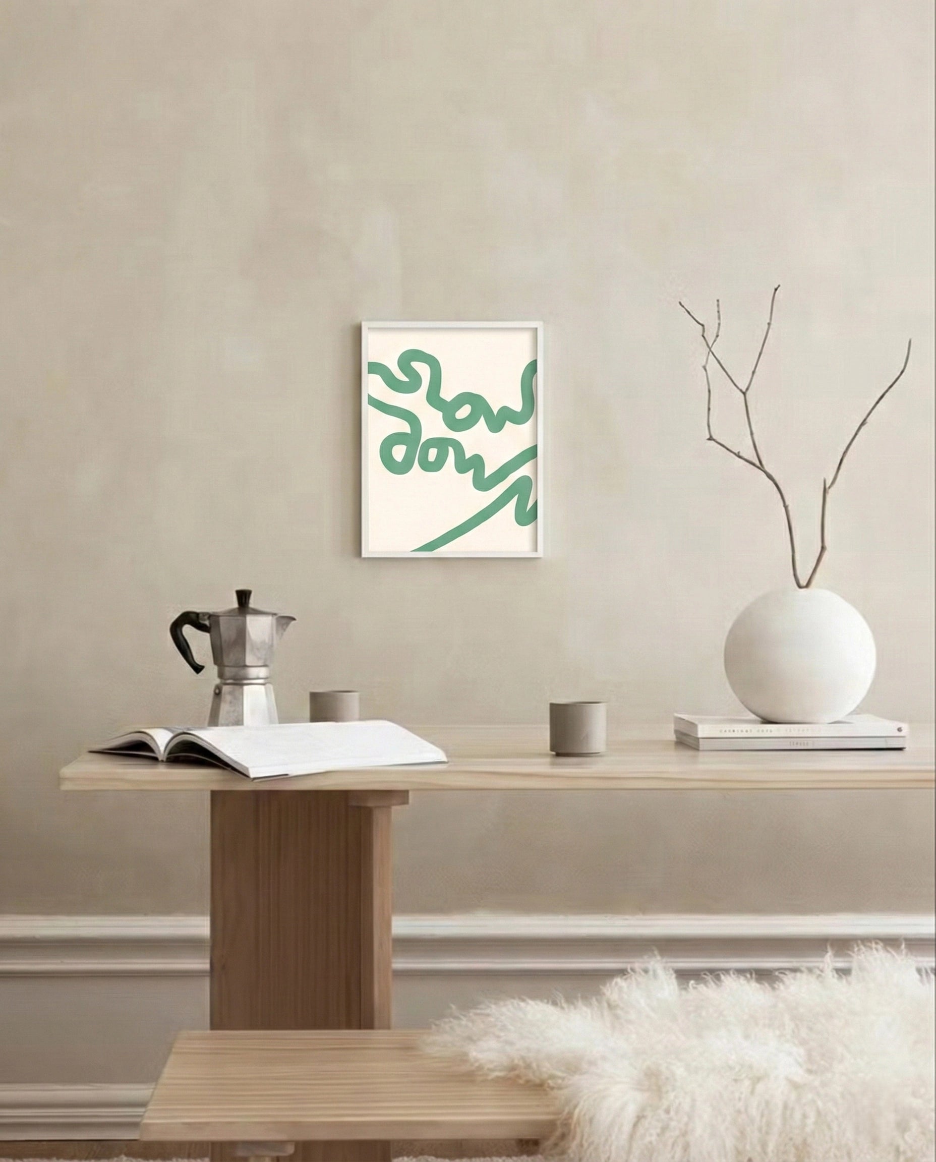 - Ever Lasting - Slow Down - Abstract Handwritten Typography Wall Art in Sage Green - Ever Lasting