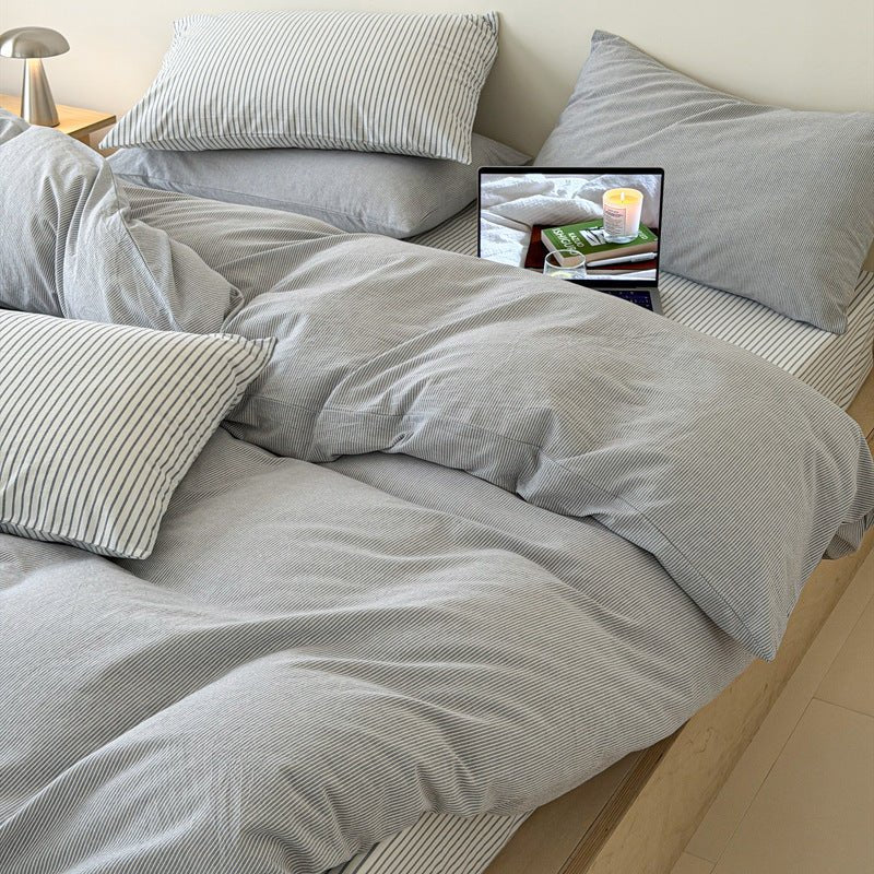 -Ever Lasting - Snuggle Striped Washed Cotton Bedding Set / Green -Bedding Set -Ever Lasting