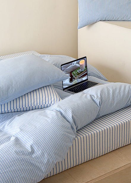 -Ever Lasting - Snuggle Striped Washed Cotton Bedding Set / Green -Bedding Set -Ever Lasting