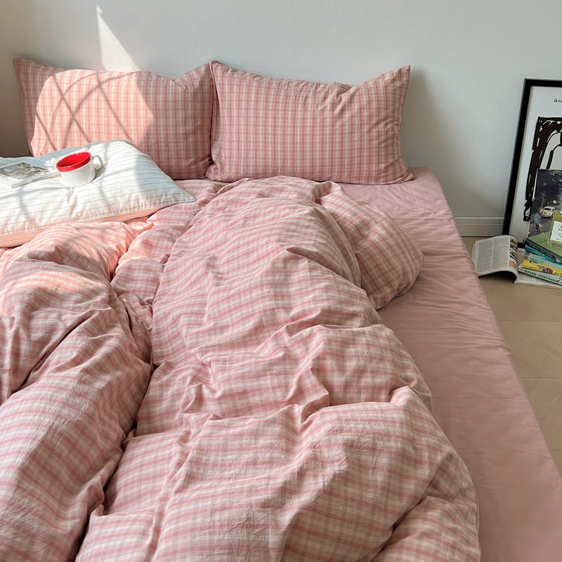 - Ever Lasting - Soft Blend Plaid Bedding Set / Pink - Bedding Set - Ever Lasting