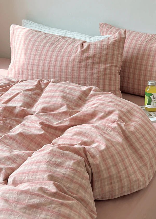 - Ever Lasting - Soft Blend Plaid Dorm Bedding Set / Pink - Bedding Set - Ever Lasting