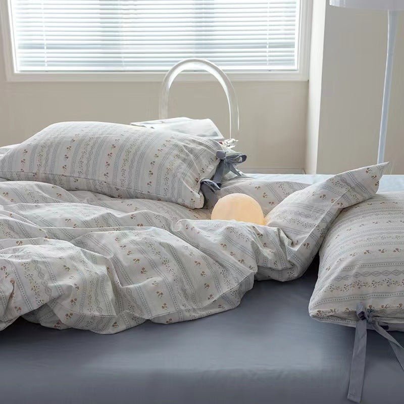 - Ever Lasting - Soft Cottage Blue Ribbon Bedding Set / Blue - Bedding Set - Ever Lasting