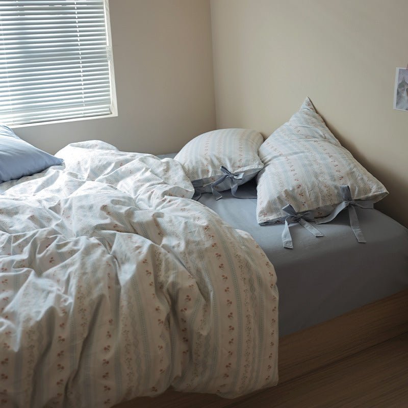 - Ever Lasting - Soft Cottage Blue Ribbon Bedding Set / Blue - Bedding Set - Ever Lasting