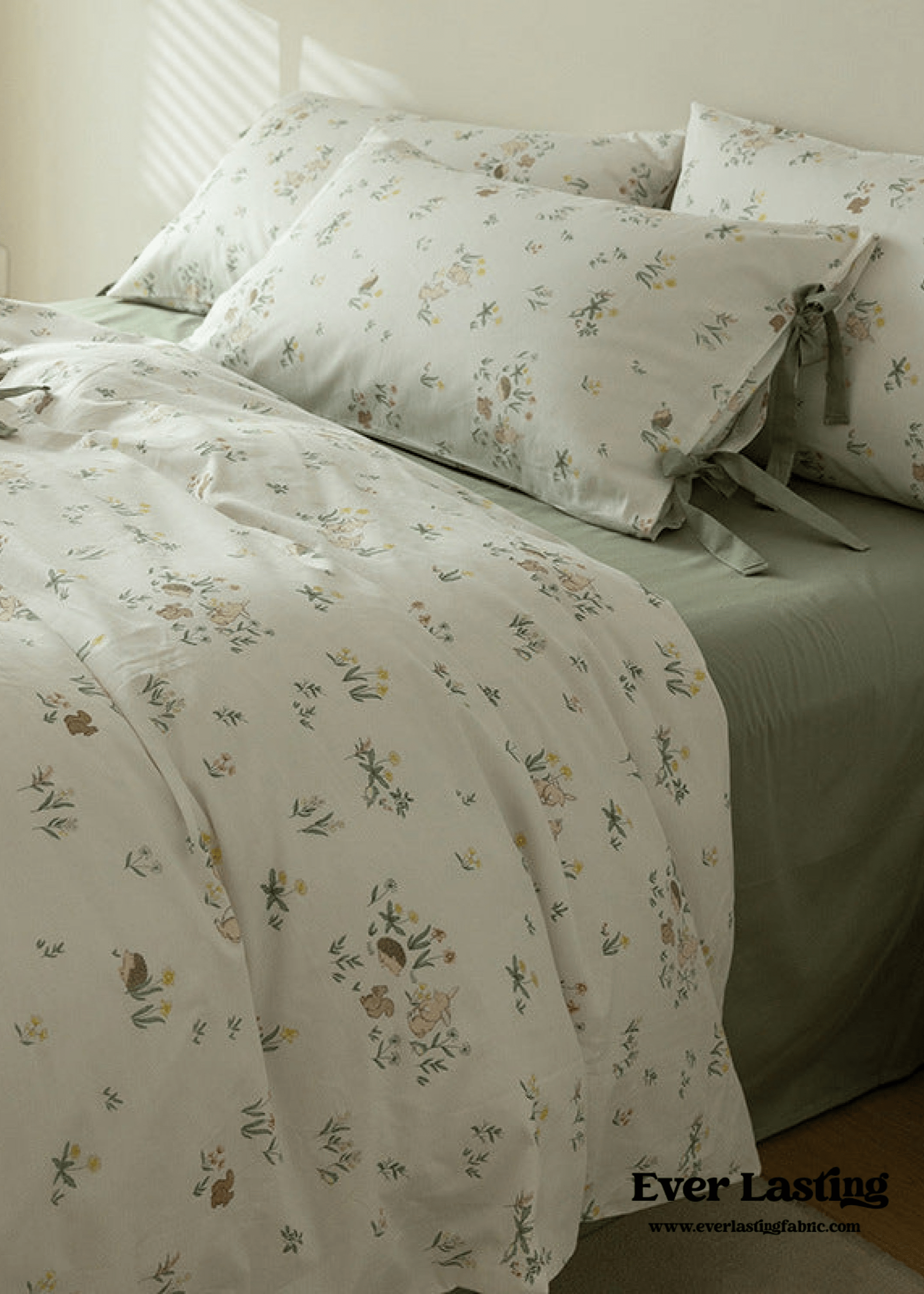 - Ever Lasting - Soft Cottage Blue Ribbon Bedding Set / Blue - Bedding Set - Ever Lasting