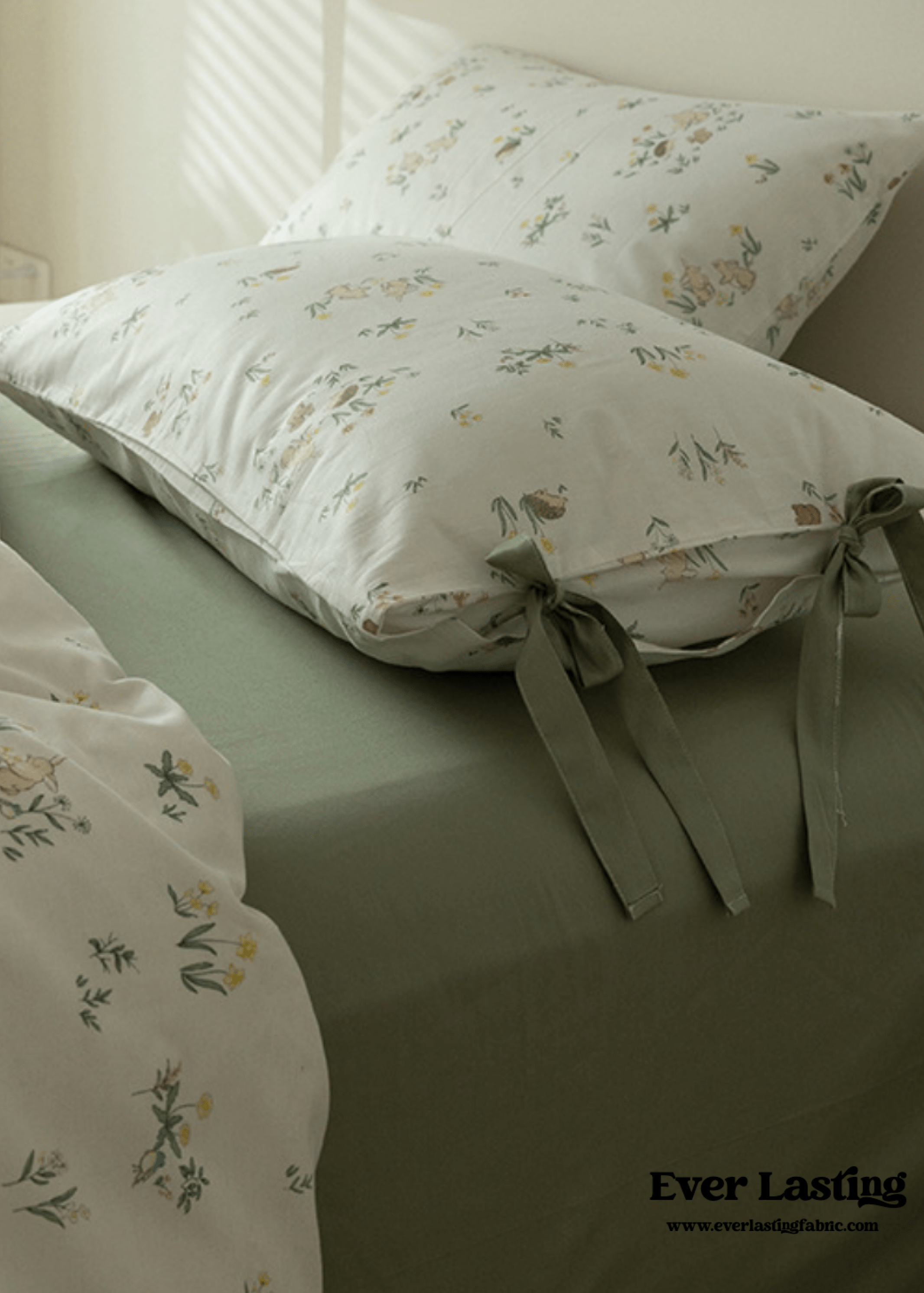 - Ever Lasting - Soft Cottage Blue Ribbon Bedding Set / Blue - Bedding Set - Ever Lasting