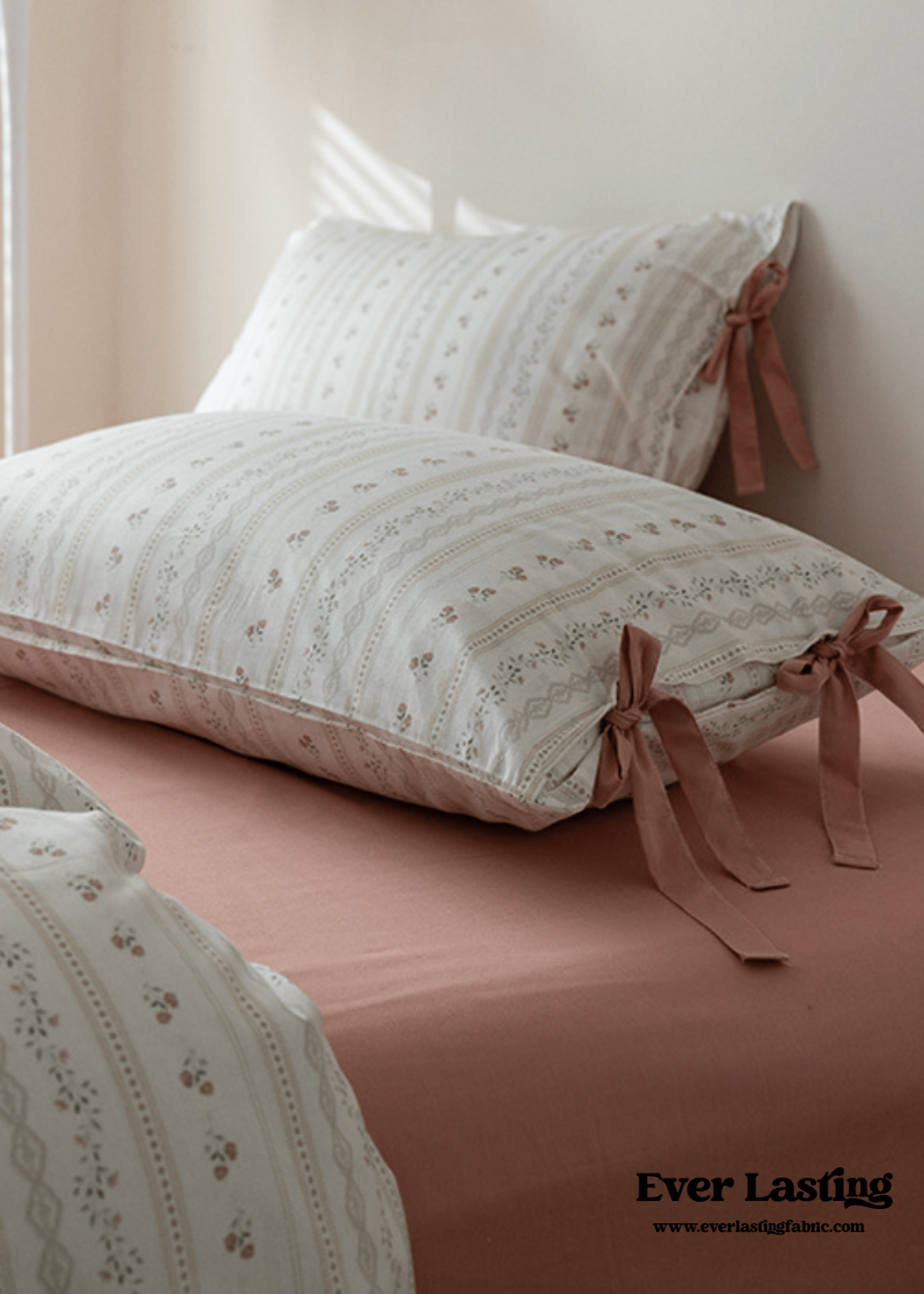 - Ever Lasting - Soft Cottage Blue Ribbon Bedding Set / Blue - Bedding Set - Ever Lasting