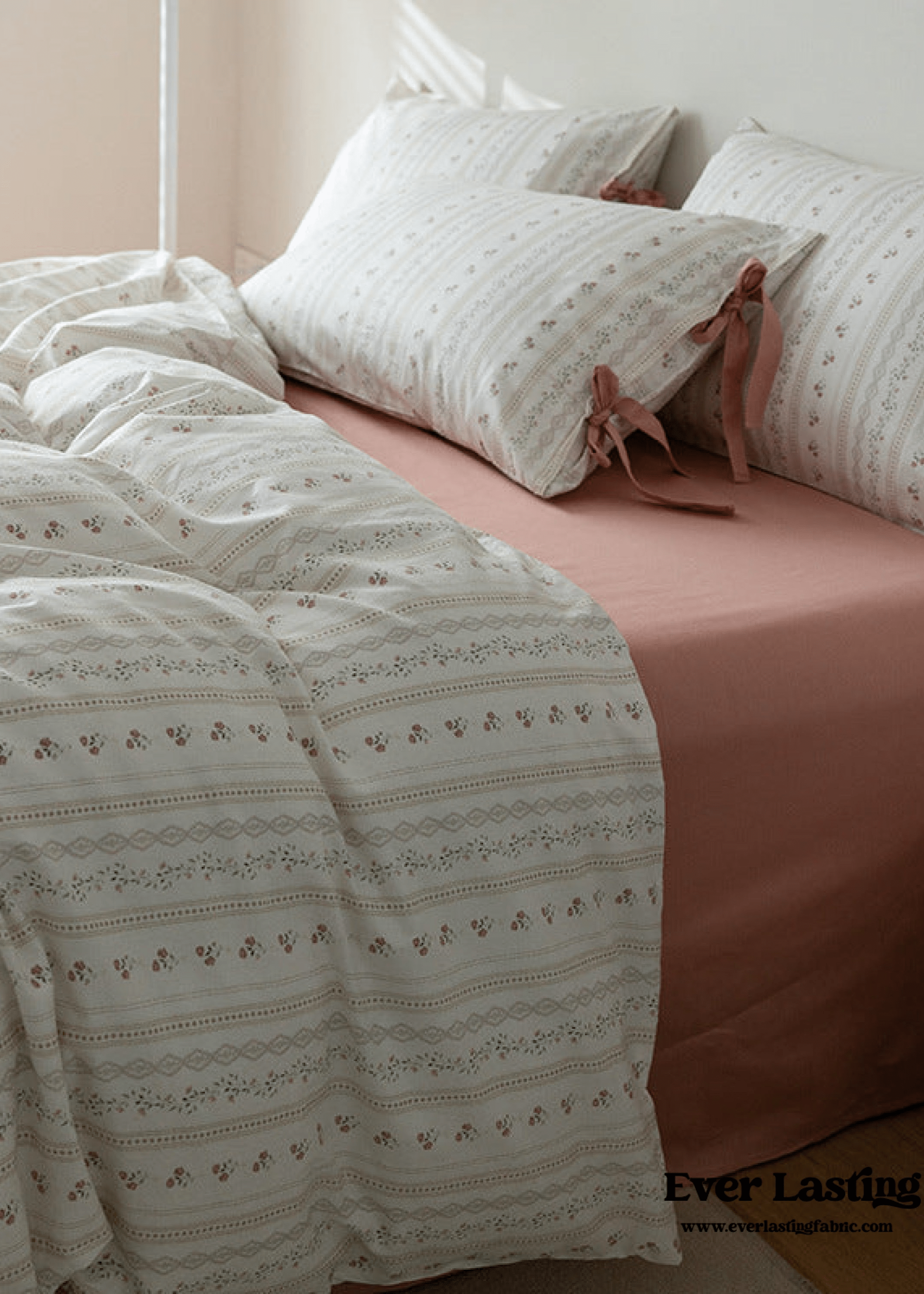 - Ever Lasting - Soft Cottage Blue Ribbon Bedding Set / Blue - Bedding Set - Ever Lasting