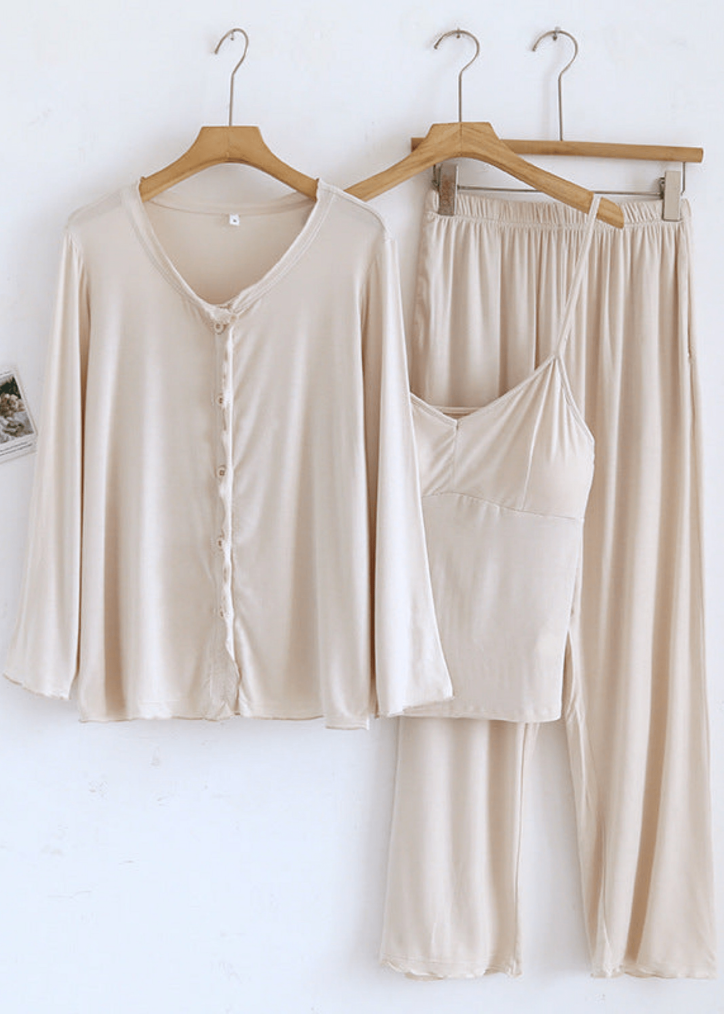 Solid Ruffle V Tank and Long Pants with Cardigan Modal Pajama Set - Ever Lasting