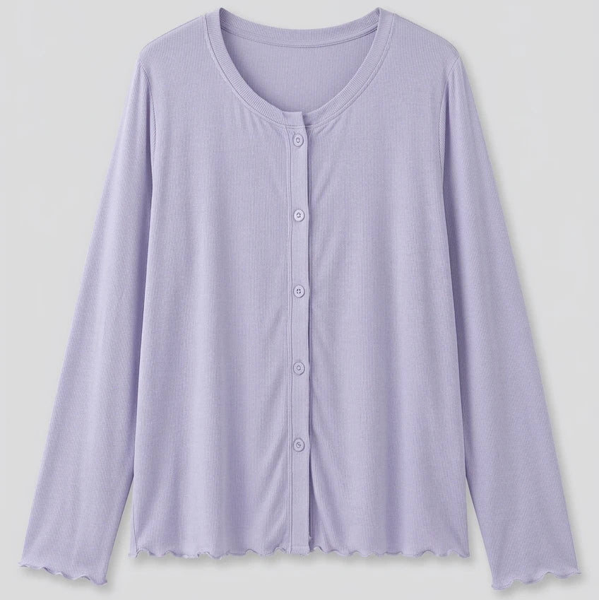 - Ever Lasting - Solid Ruffle V Tank and Long Pants with Cardigan Modal Pajama Set - Pajamas - Ever Lasting