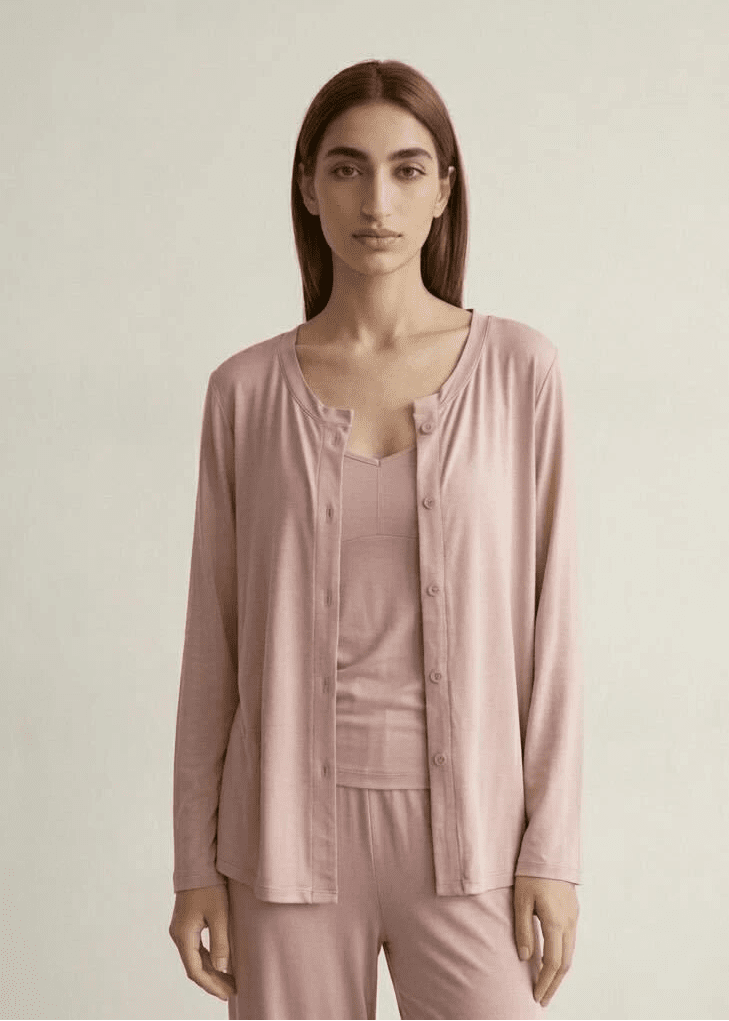 - Ever Lasting - Solid Ruffle V Tank and Long Pants with Cardigan Modal Pajama Set - Pajamas - Ever Lasting