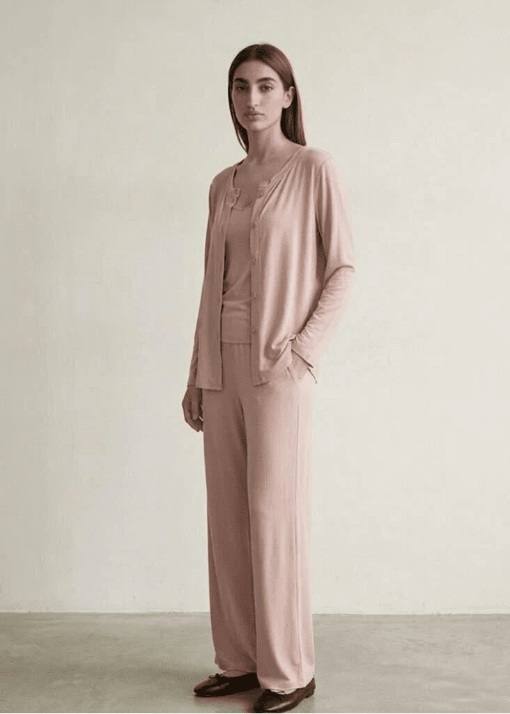 - Ever Lasting - Solid Ruffle V Tank and Long Pants with Cardigan Modal Pajama Set - Pajamas - Ever Lasting