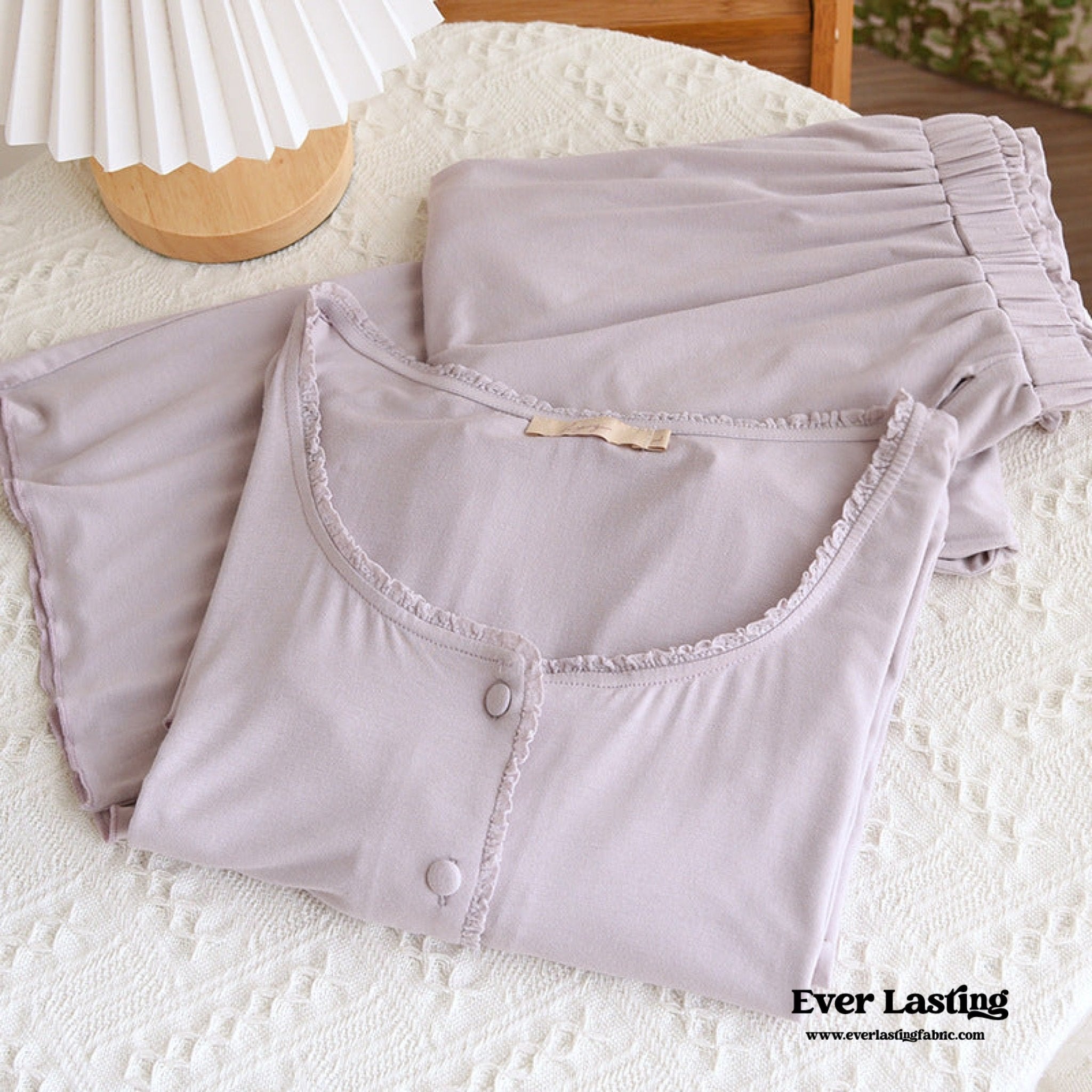 Solid Tank and Long Pants with Cardigan Pajama Set / Purple - Ever Lasting