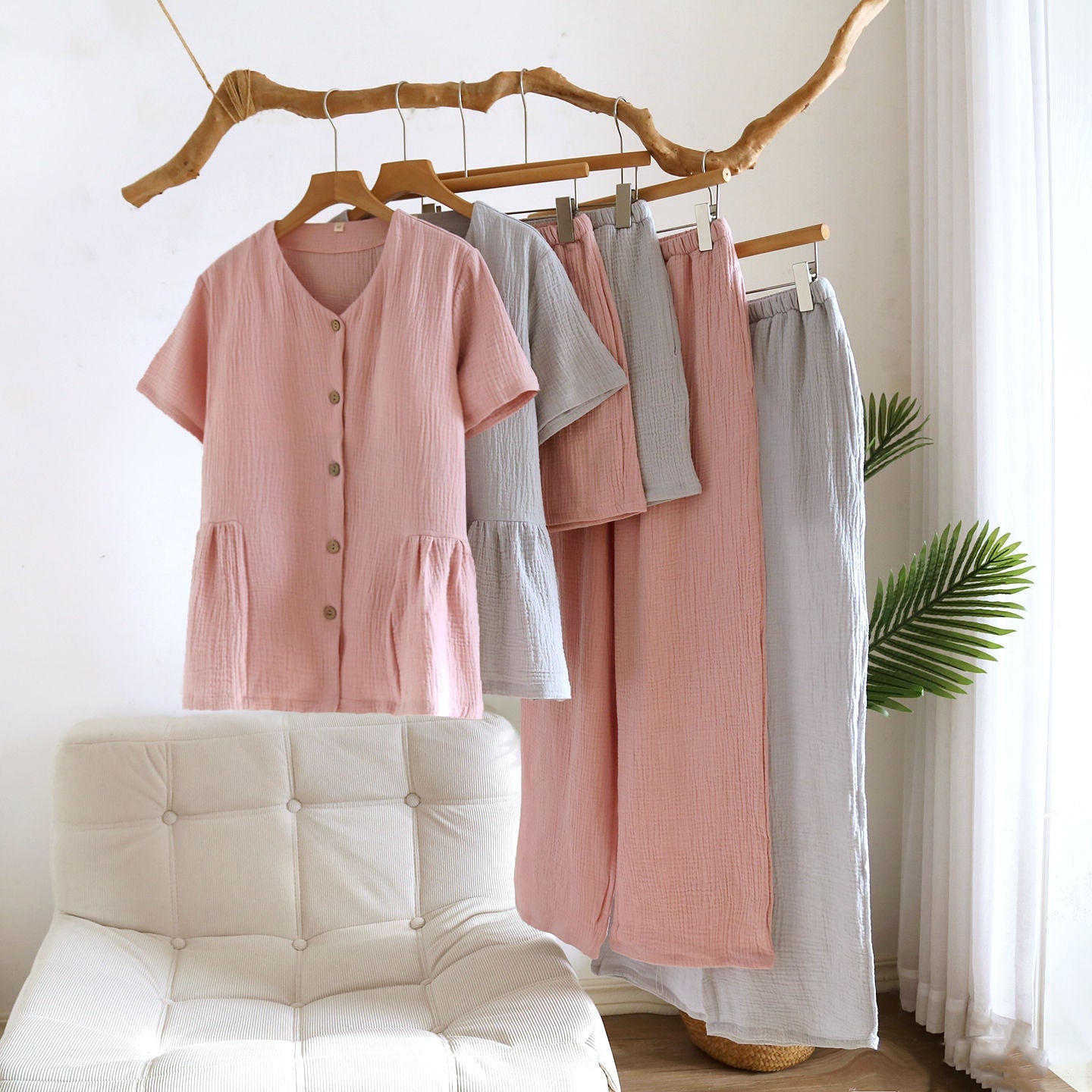 -Ever Lasting - Somnia Shorts & Long-Pant V-Neck Pajama Set / Pink -Pajamas -Ever Lasting