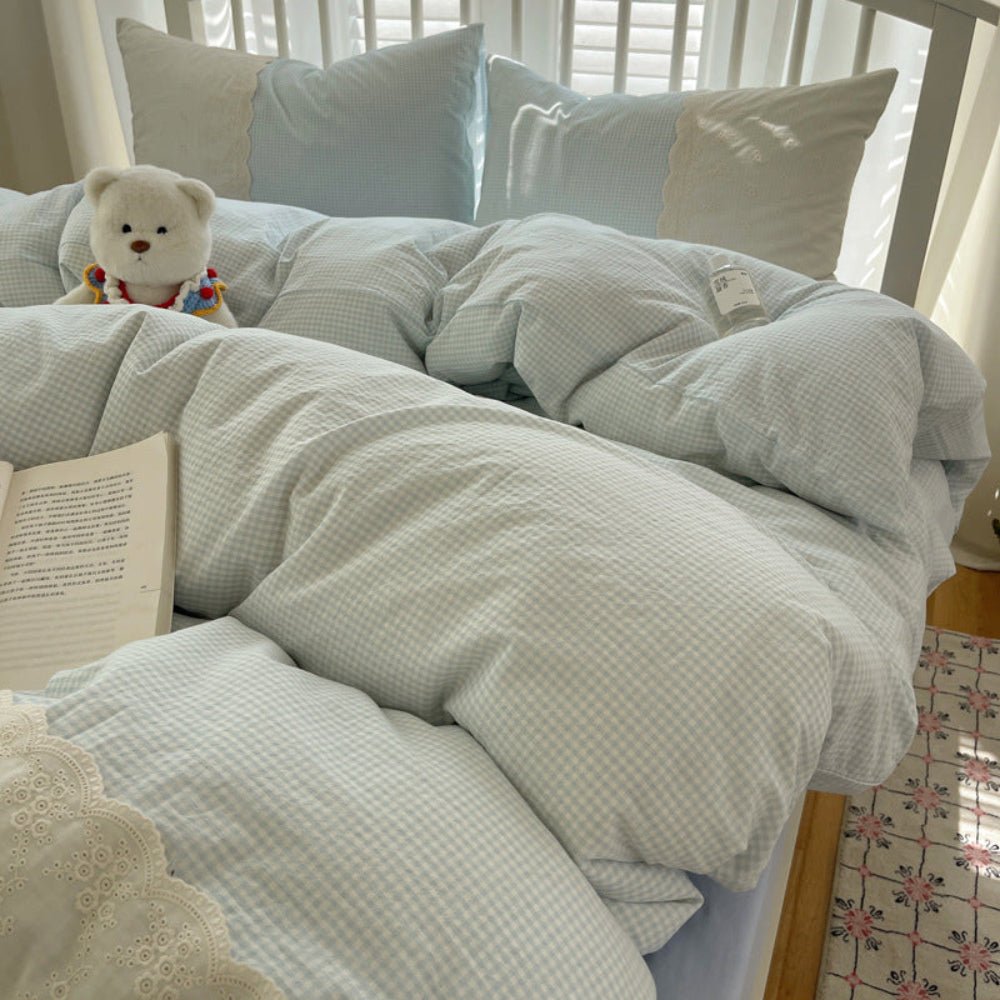 Sophia Gingham Lace Washed Cotton Bedding Bundle - Ever Lasting