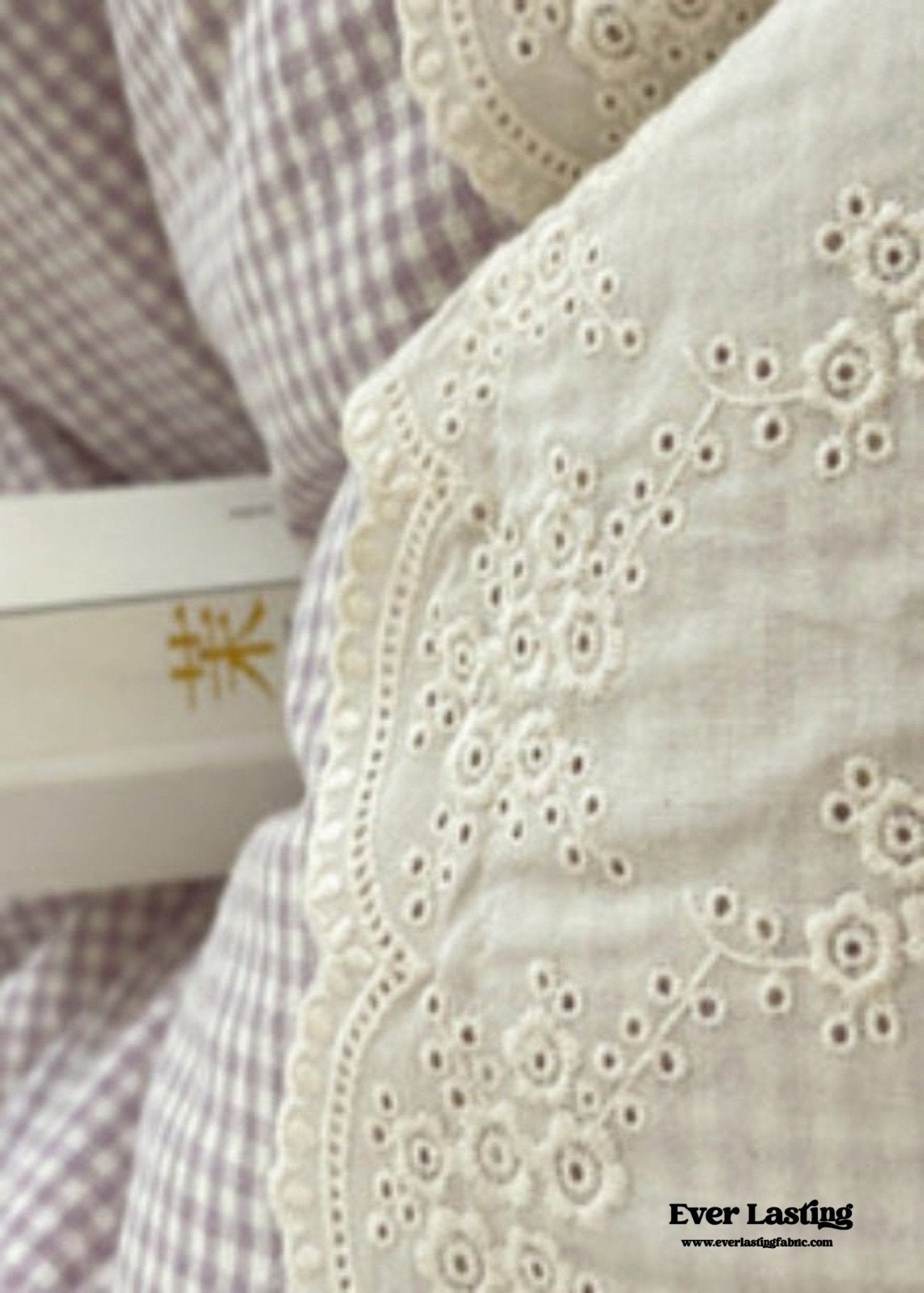 Sophia Gingham Lace Washed Cotton Bedding Set / Blue - Ever Lasting