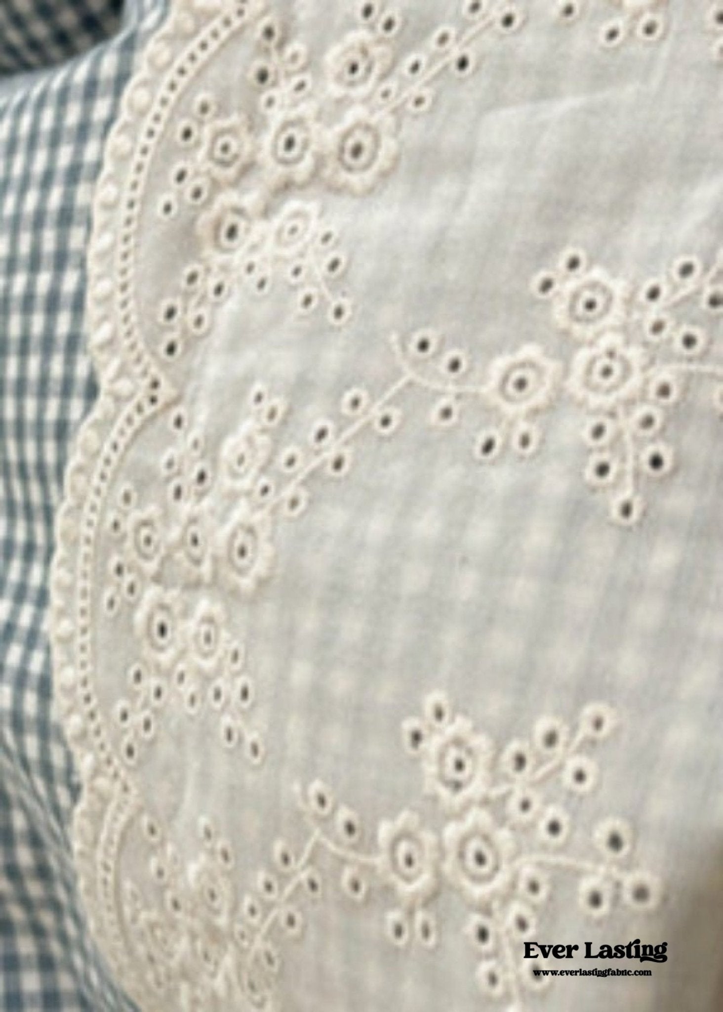 Sophia Gingham Lace Washed Cotton Bedding Set / Blue - Ever Lasting