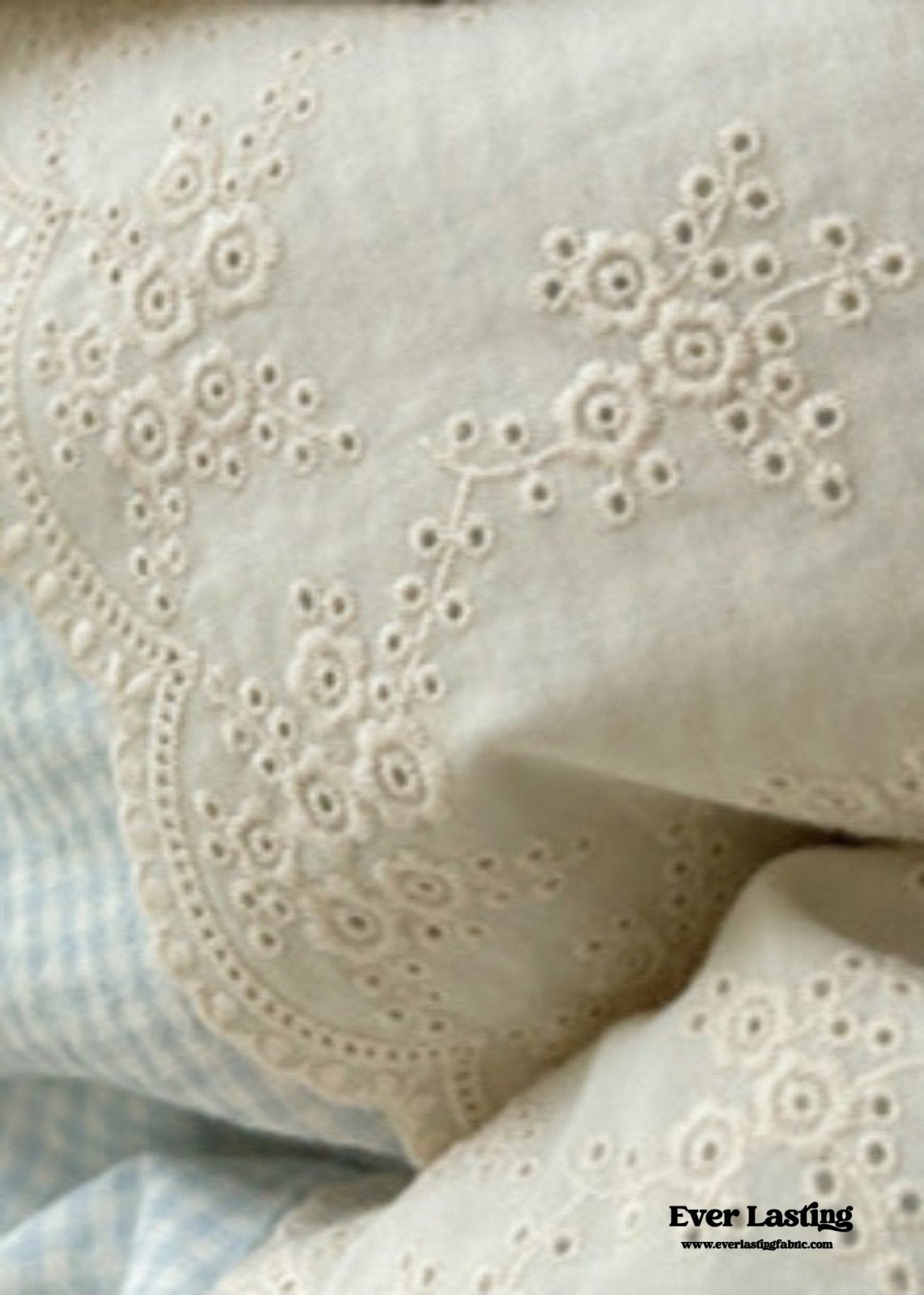 Sophia Gingham Lace Washed Cotton Bedding Set / Blue - Ever Lasting