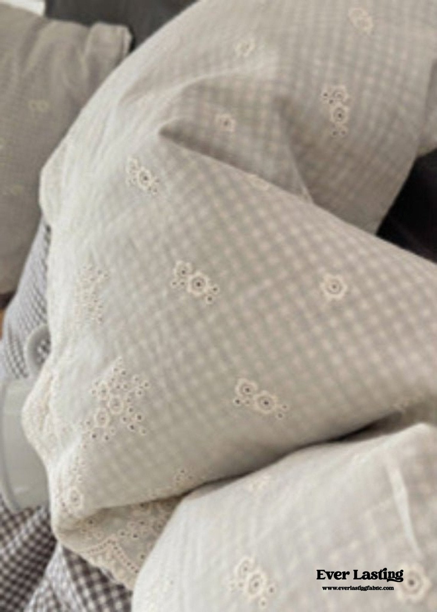 Sophia Gingham Lace Washed Cotton Bedding Set / Blue - Ever Lasting