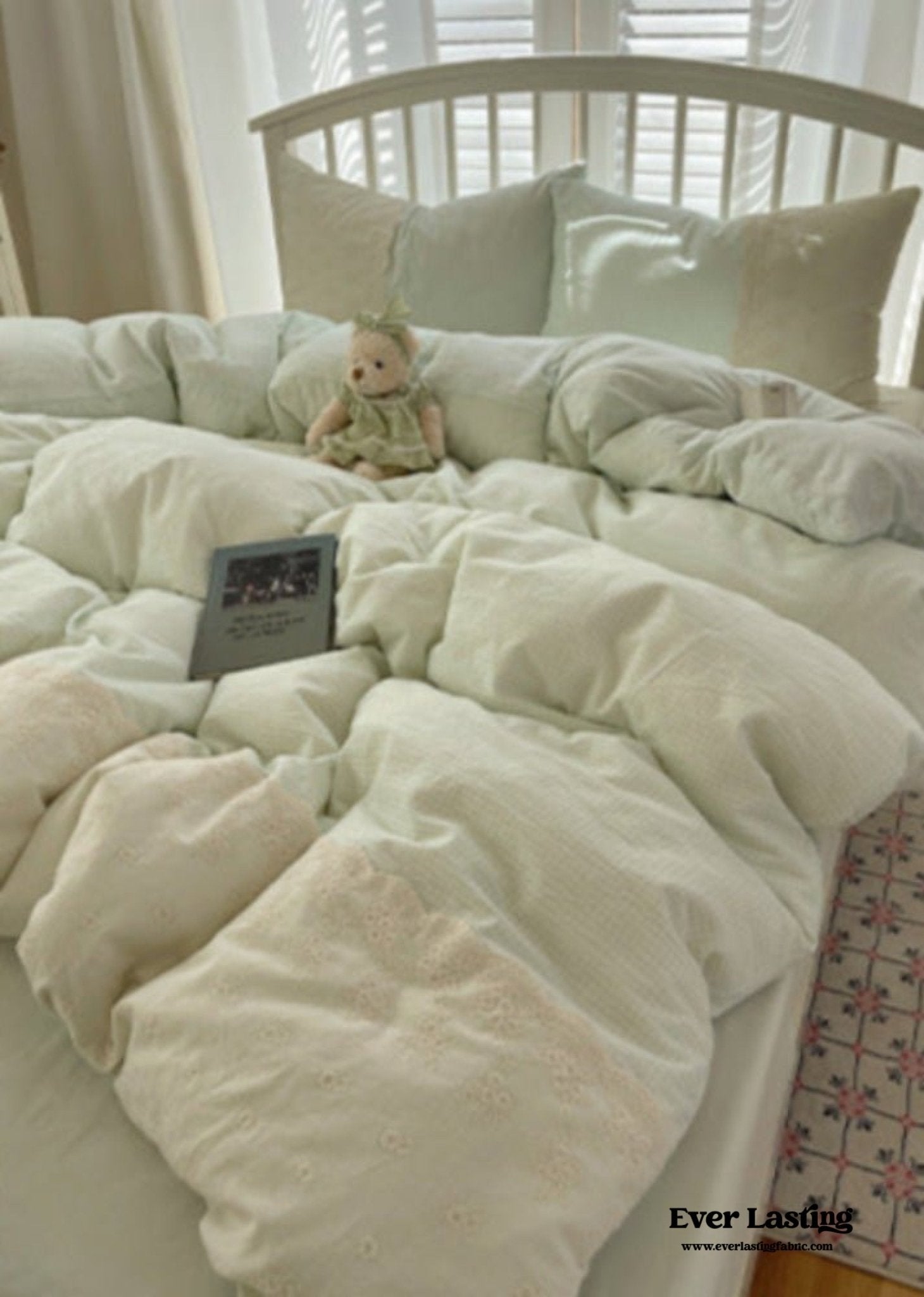 Sophia Gingham Lace Washed Cotton Bedding Set / Pink - Ever Lasting