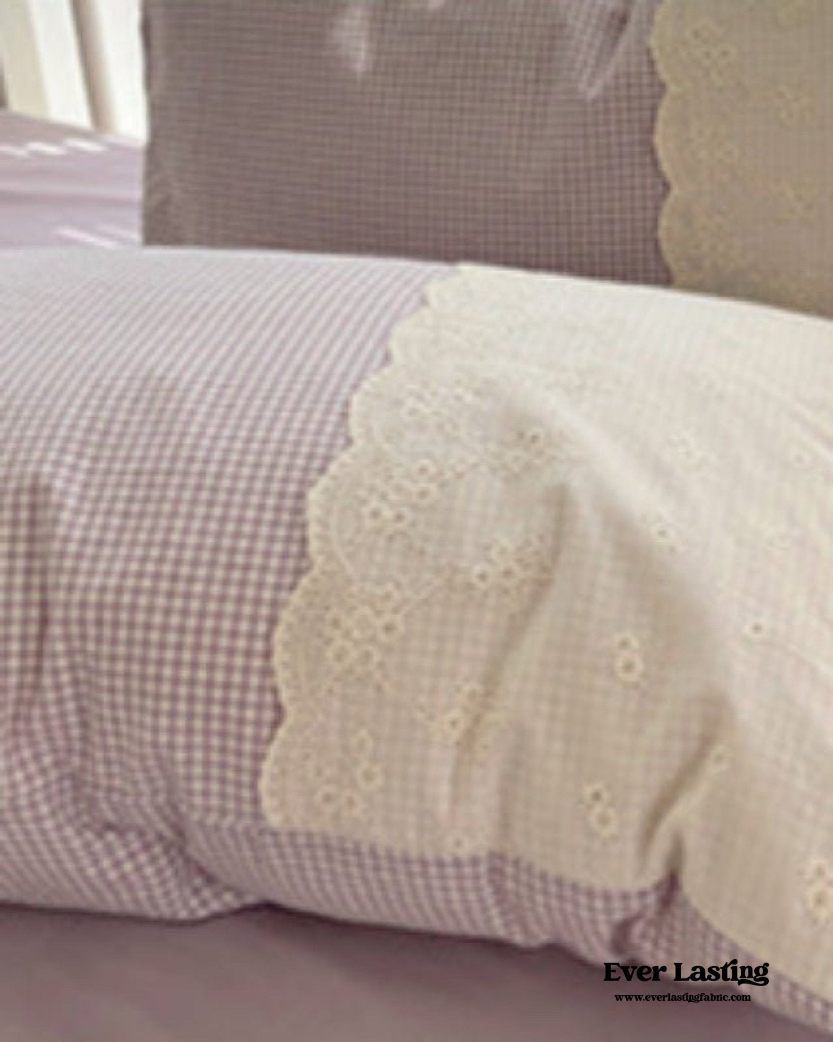 Sophia Gingham Lace Washed Cotton Bedding Set / Pink - Ever Lasting