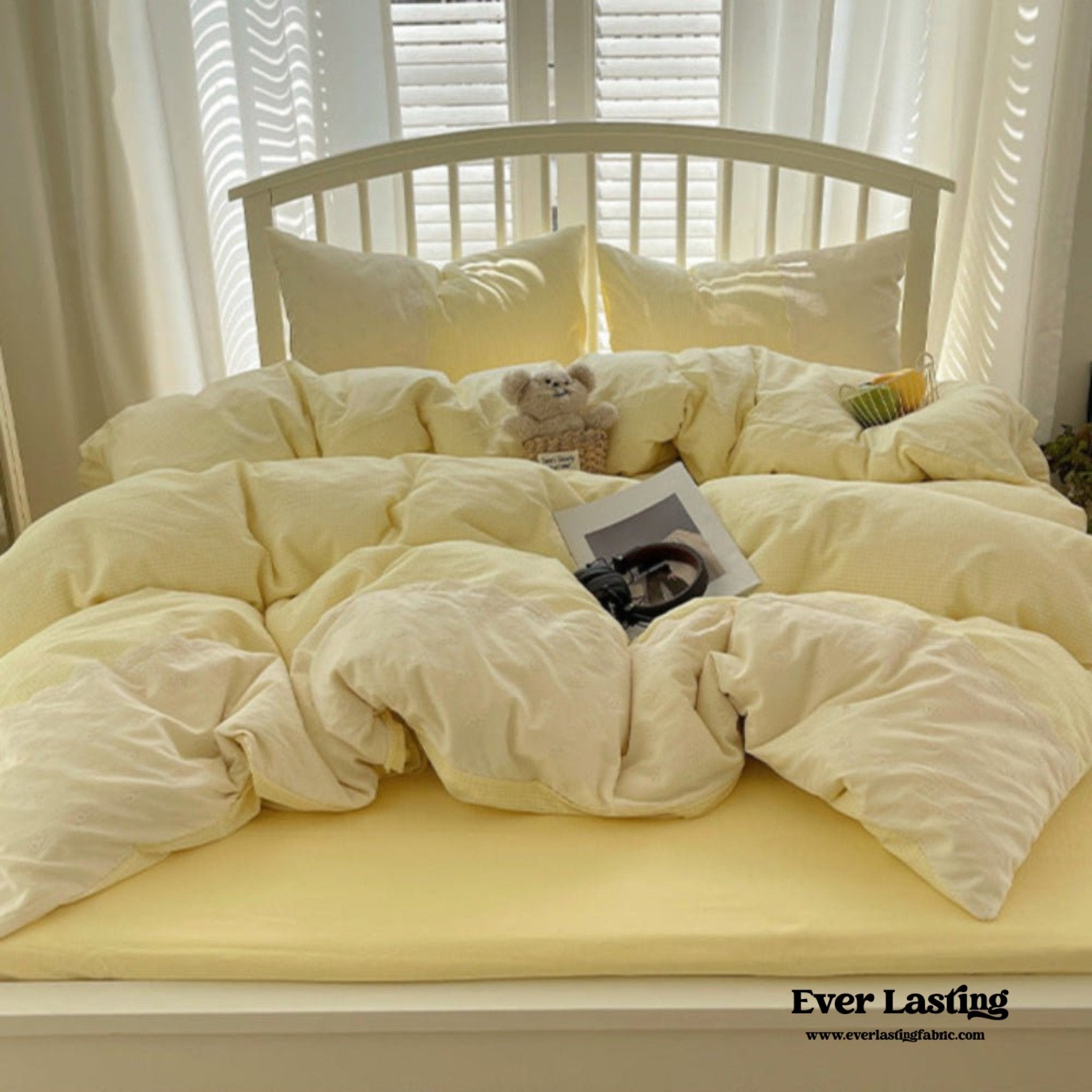 Sophia Gingham Lace Washed Cotton Bedding Set / Pink - Ever Lasting