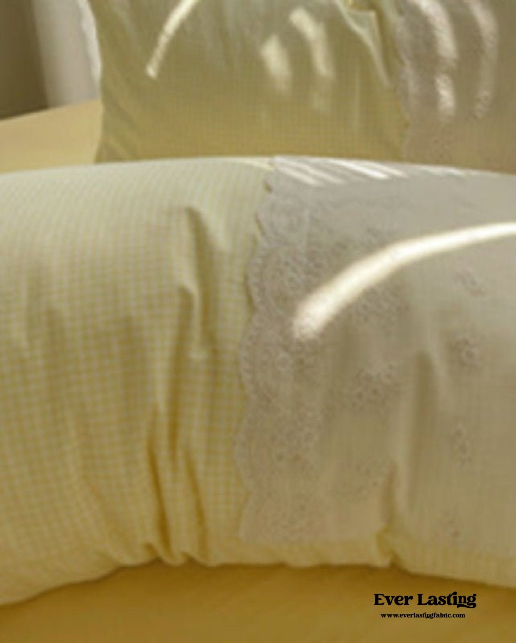 Sophia Gingham Lace Washed Cotton Bedding Set / Pink - Ever Lasting