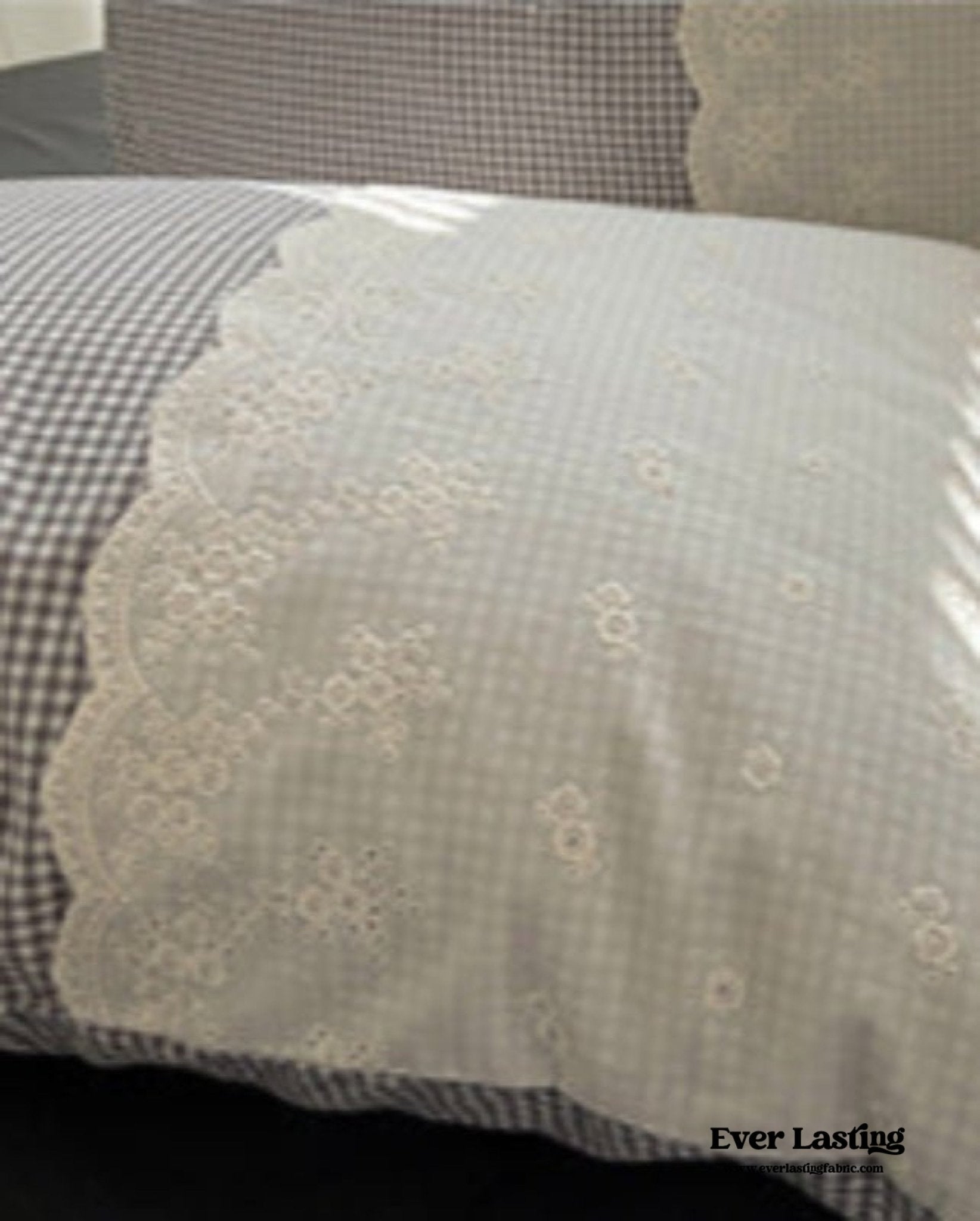Sophia Gingham Lace Washed Cotton Bedding Set / Pink - Ever Lasting