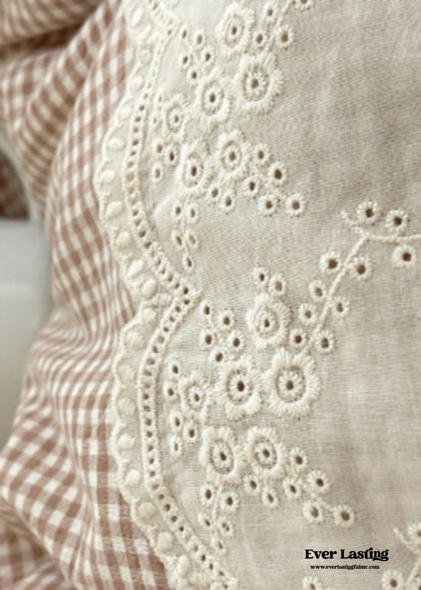 Sophia Gingham Lace Washed Cotton Bedding Set / Pink - Ever Lasting