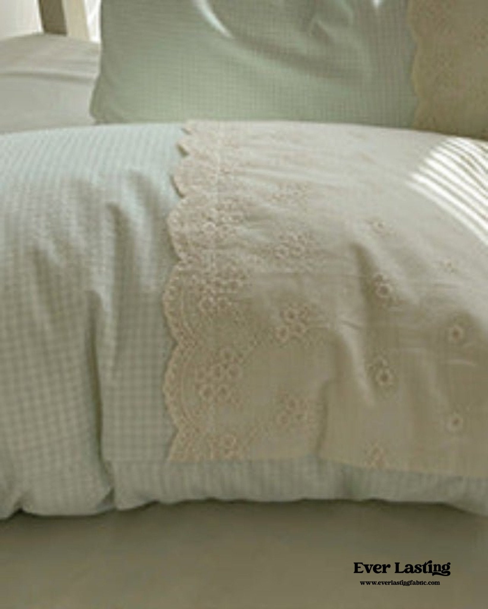 Sophia Gingham Lace Washed Cotton Bedding Set / Pink - Ever Lasting