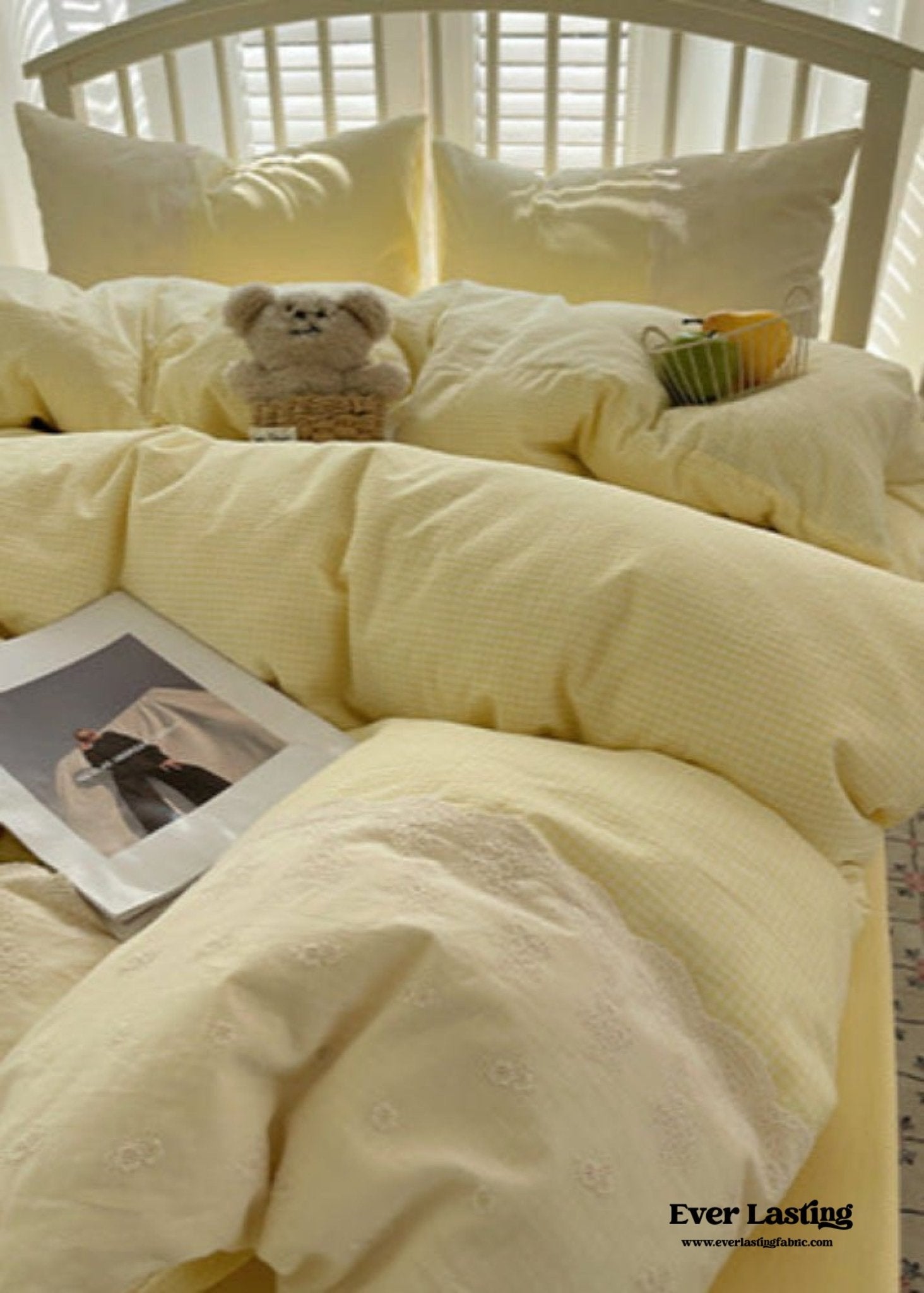 Sophia Gingham Lace Washed Cotton Bedding Set / Pink - Ever Lasting