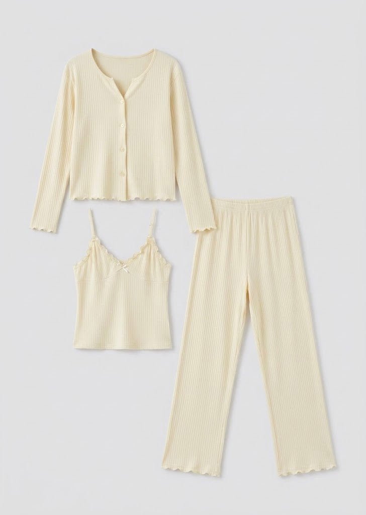 -Ever Lasting - Stardust Long-Sleeve Top Pajama Set / Beige -Pajamas -Ever Lasting