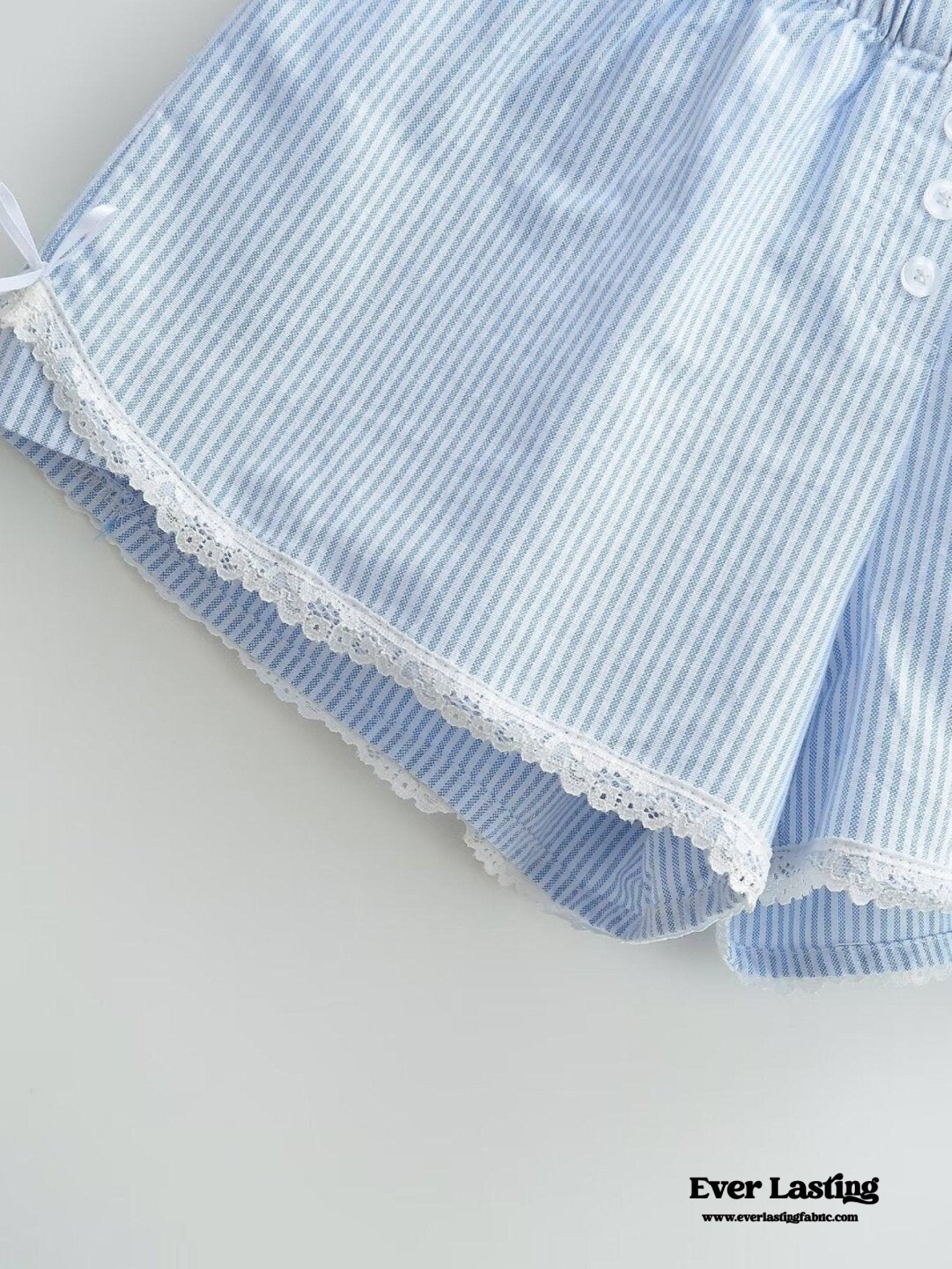 Stripe Ribbon Bow Lace Pajama Boxer Shorts / Blue - Ever Lasting