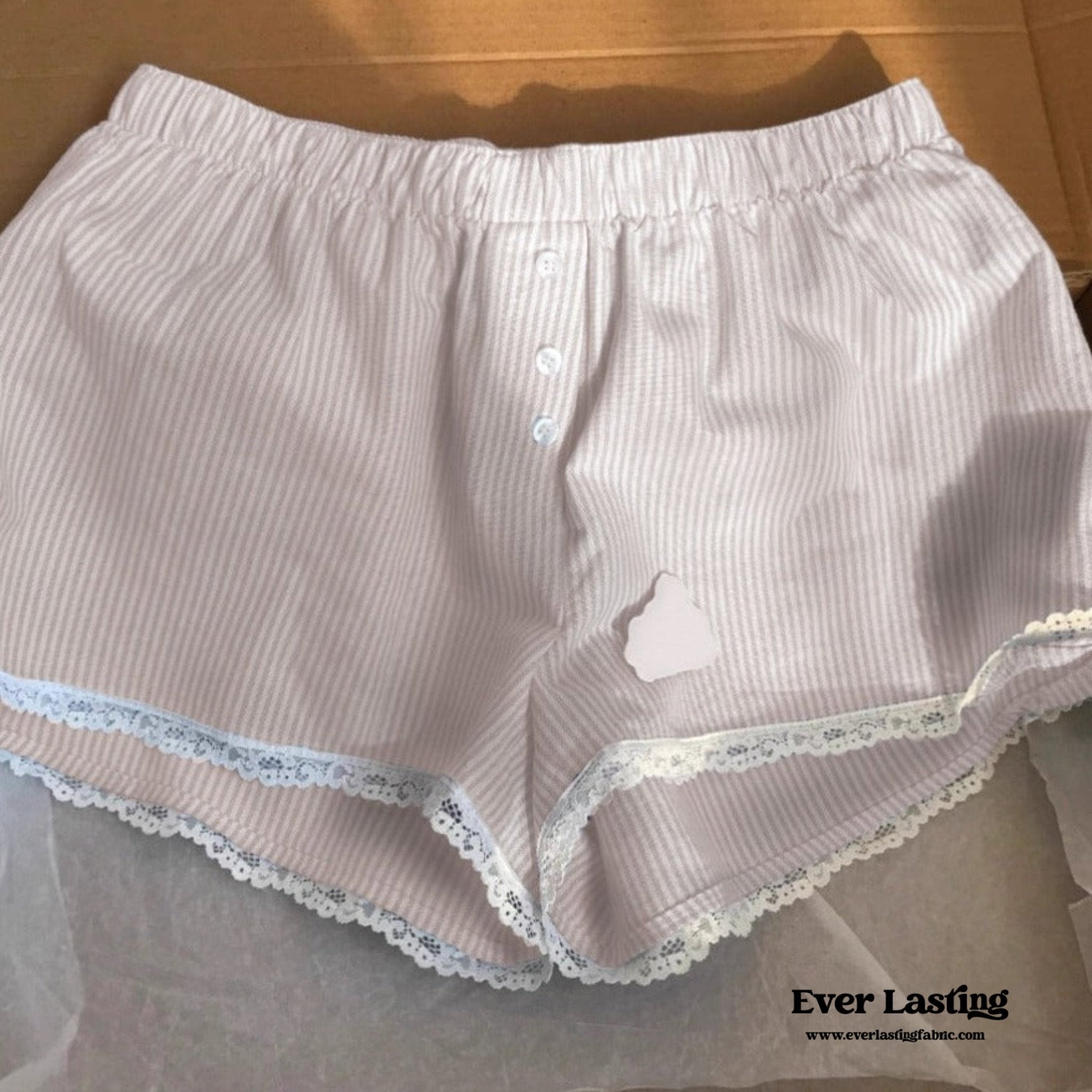 Stripe Ribbon Bow Lace Pajama Boxer Shorts / Blue - Ever Lasting