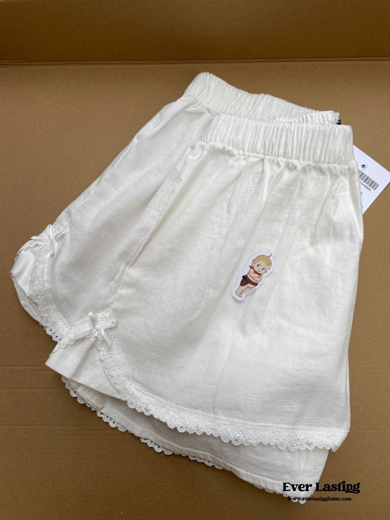 Stripe Ribbon Bow Lace Pajama Boxer Shorts / Blue - Ever Lasting