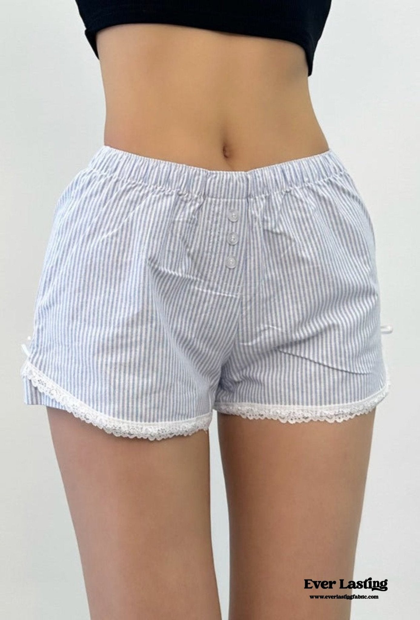Stripe Ribbon Bow Lace Pajama Boxer Shorts / Blue - Ever Lasting