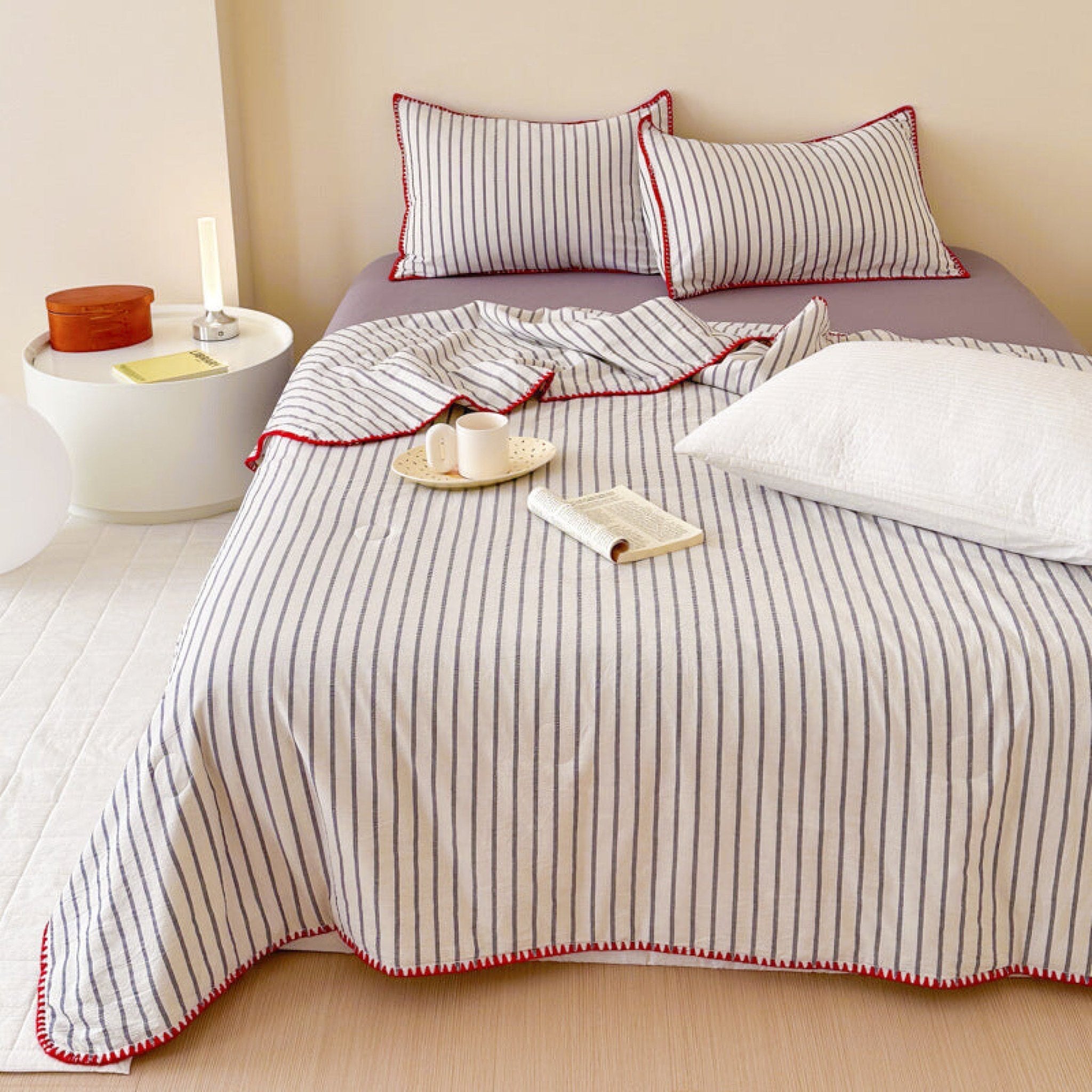 Striped Breathable Blanket Set / Gray - Ever Lasting