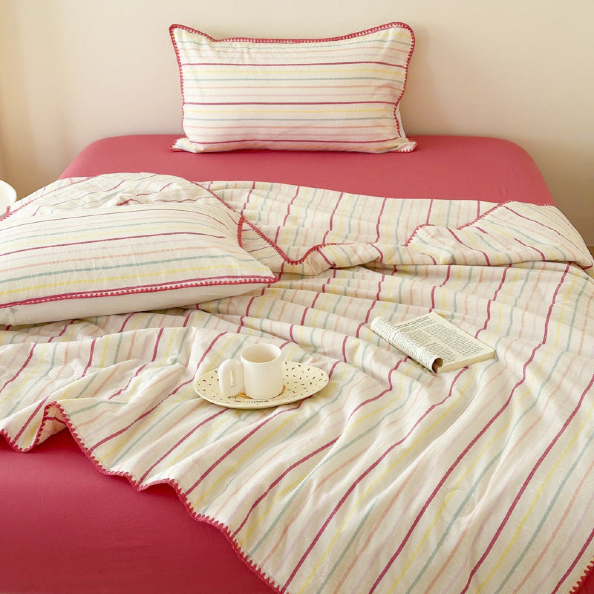 Striped Breathable Blanket Set / Gray - Ever Lasting