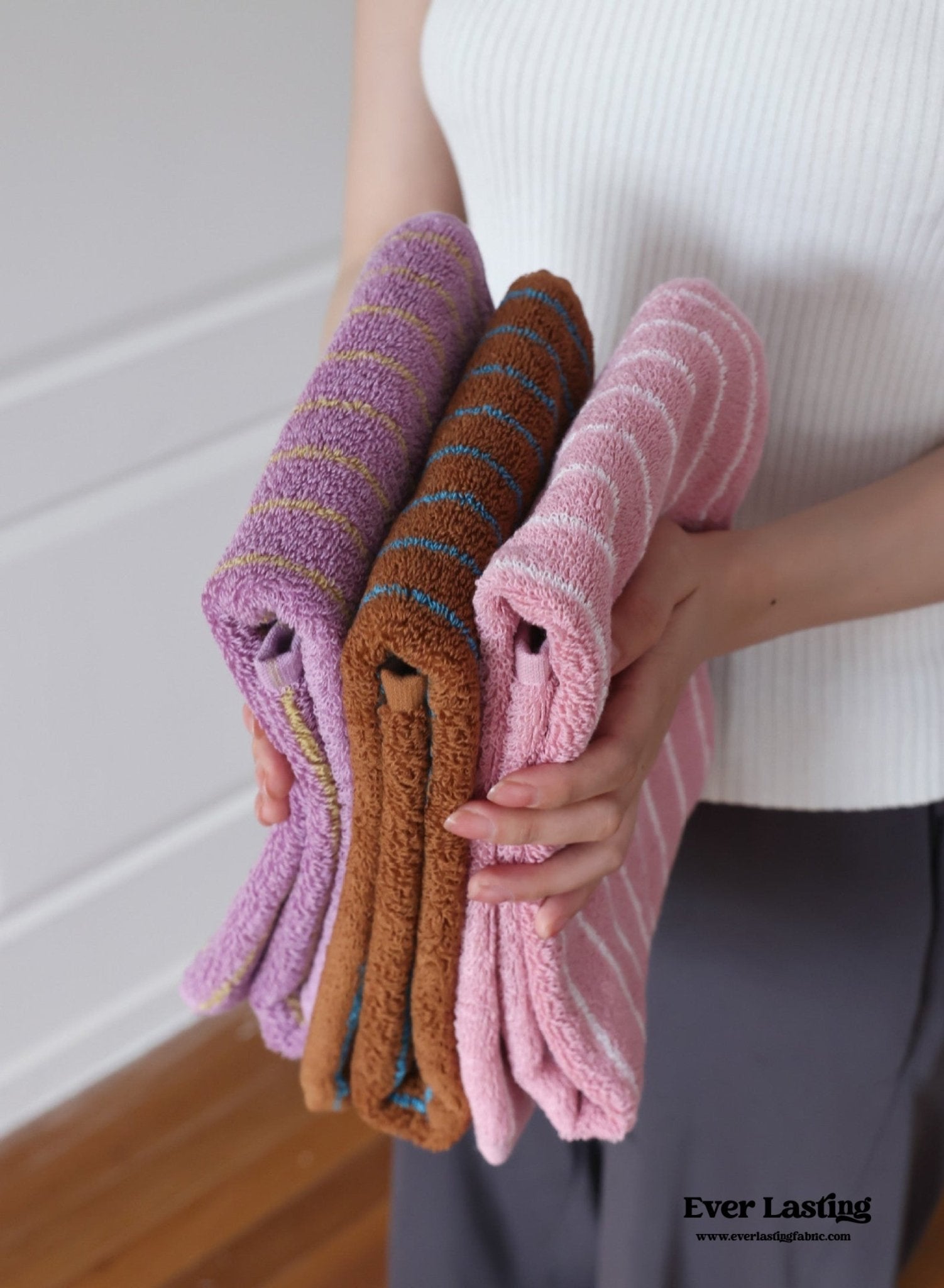 Striped Cotton Towel / White - Ever Lasting