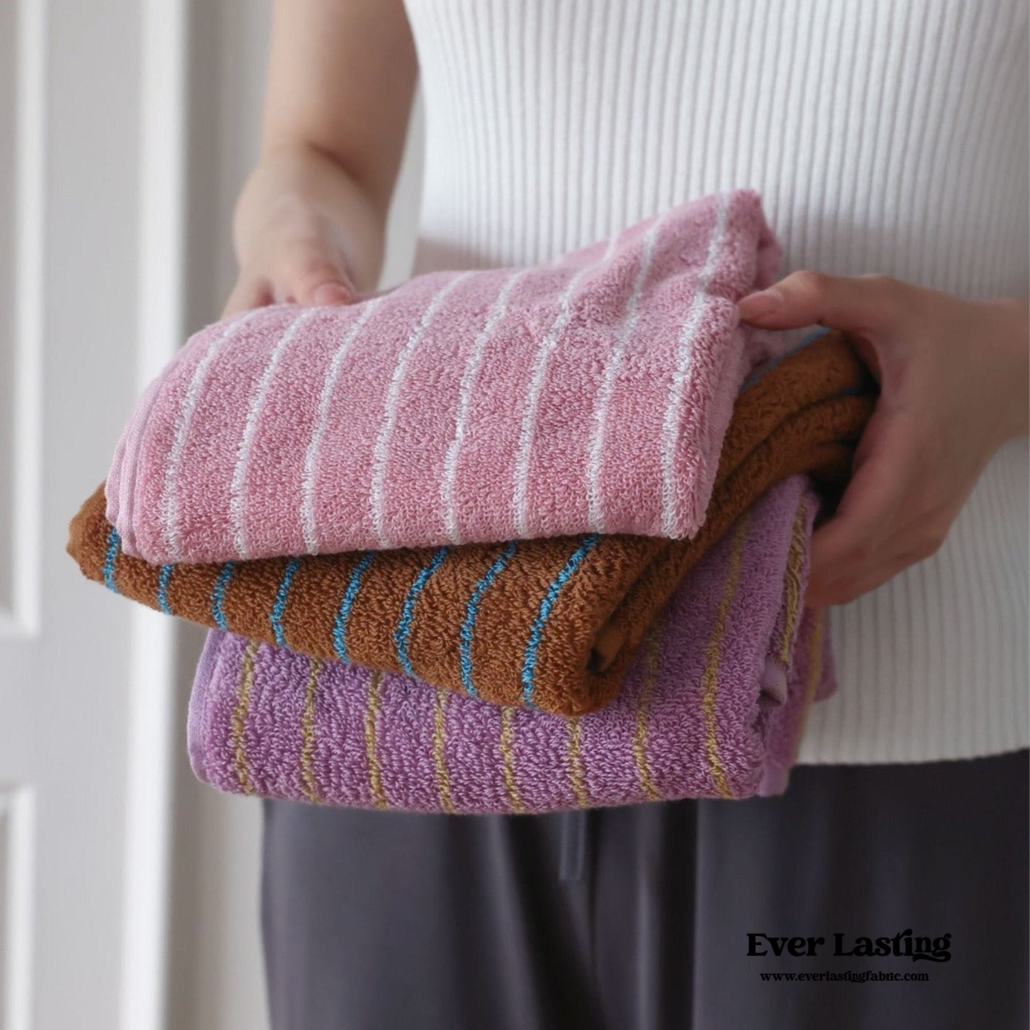 Striped Cotton Towel / White - Ever Lasting